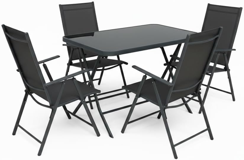 Outdoor Garden Table and Chairs Set, Folding Table 110 x 70 cm, 4 Folding Chairs 7 Positions Steel Anthracite Furniture Outdoor Garden Terrace Patio Balcony Table and Chairs Compact Outdoor Terrace