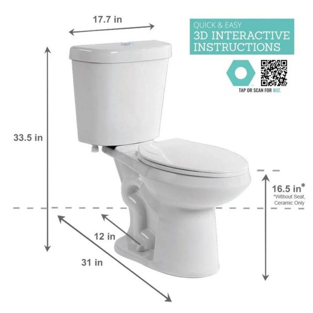 2-Piece 1.28 GPF High Efficiency Single Flush Elongated Toilet in White