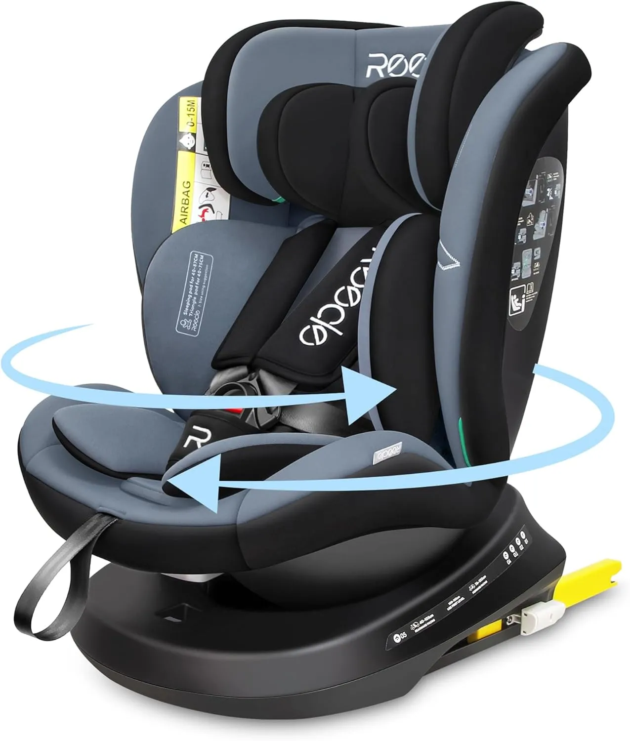 Reecle I-Size Silla de Coche Giratoria 360 con ISOFIX, 40-150cm (0~36kg), Aprox. 0-12 años (Negro)