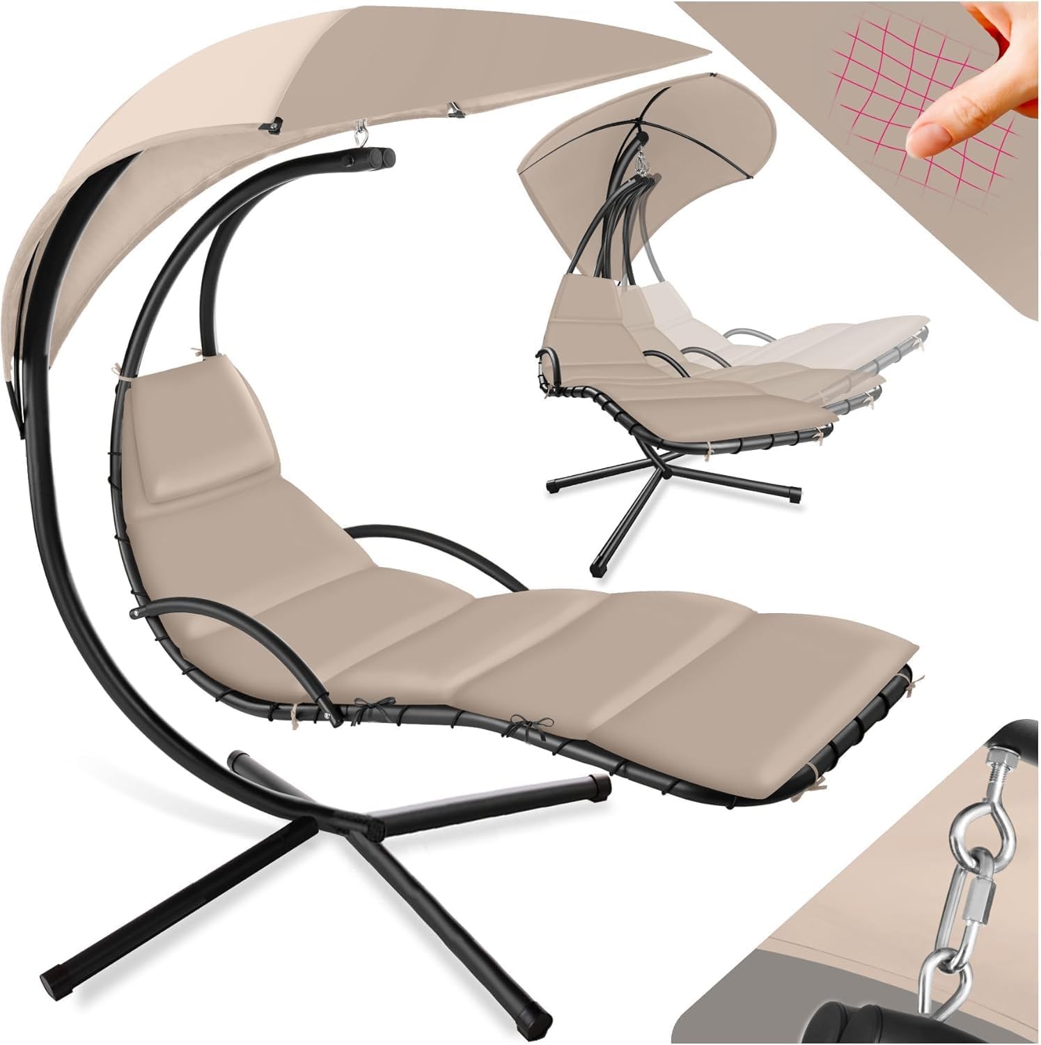 Gardenia Kelly Hammock Chair Hanging Rocking Chair with Sun Shade Beige