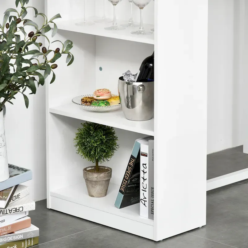 HOMCOM White Bar Table with 3-Tier Storage Shelf, Metal Frame, and Sturdy Thick Top - Ideal for Kitchen and Pub Use