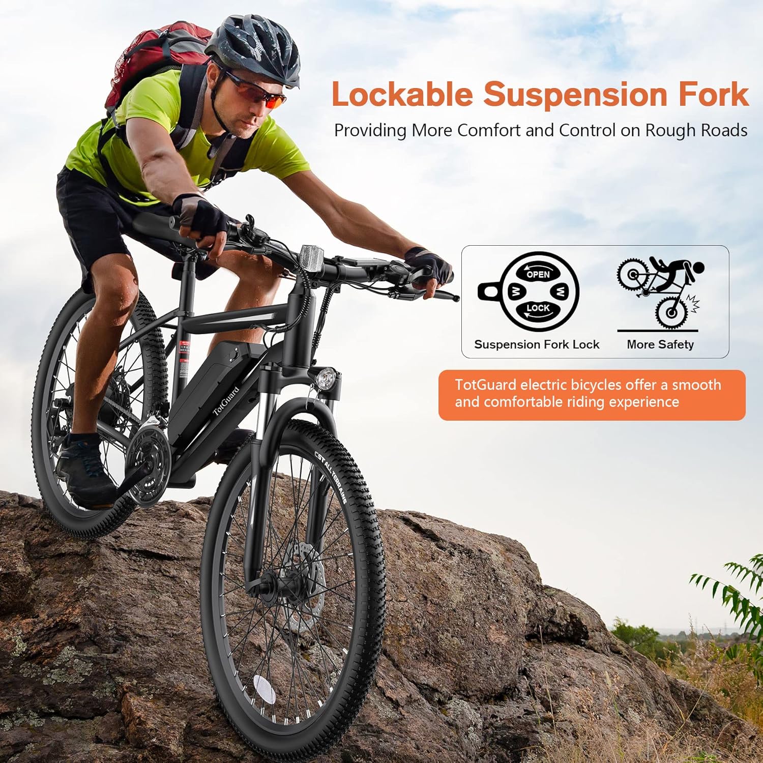 TotGuard Electric Bike, 27.5 Electric Bike for Adults 500W Ebike 21.6MPH Adult Electric Bicycles Electric Mountain Bike,48V 499WH Removable Lithium Battery,21-Speed Gears,Lockable Suspension Fork