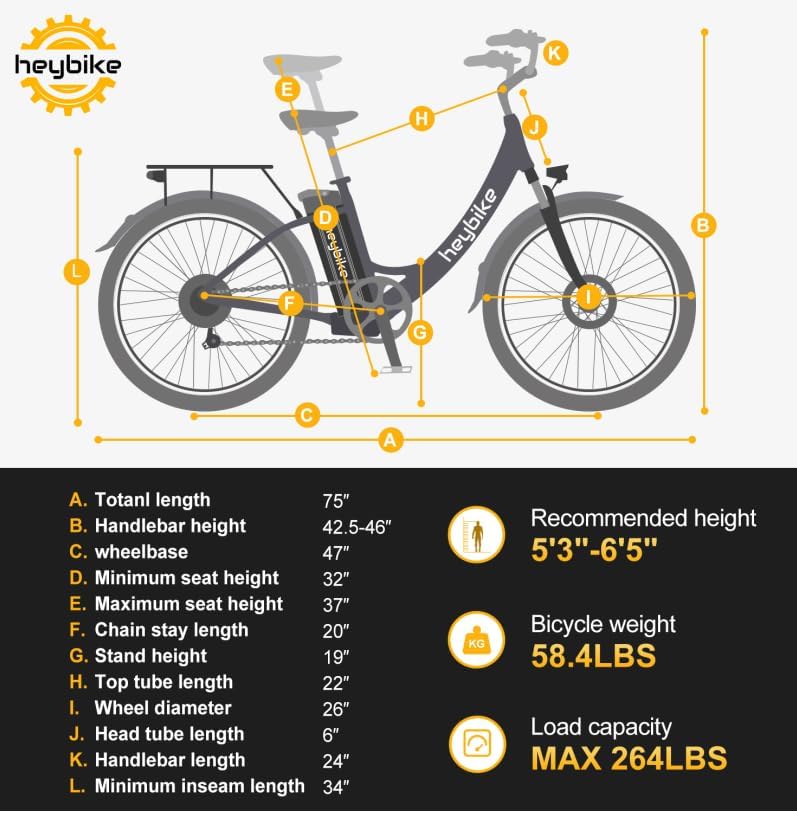Heybike Cityscape Electric Bike 350W(Peak 500W) Electric City Cruiser Bicycle Up to 40 Miles Removable Battery, 7-Speed and Dual Shock Absorber, 26 Electric Commuter Bike for Adults