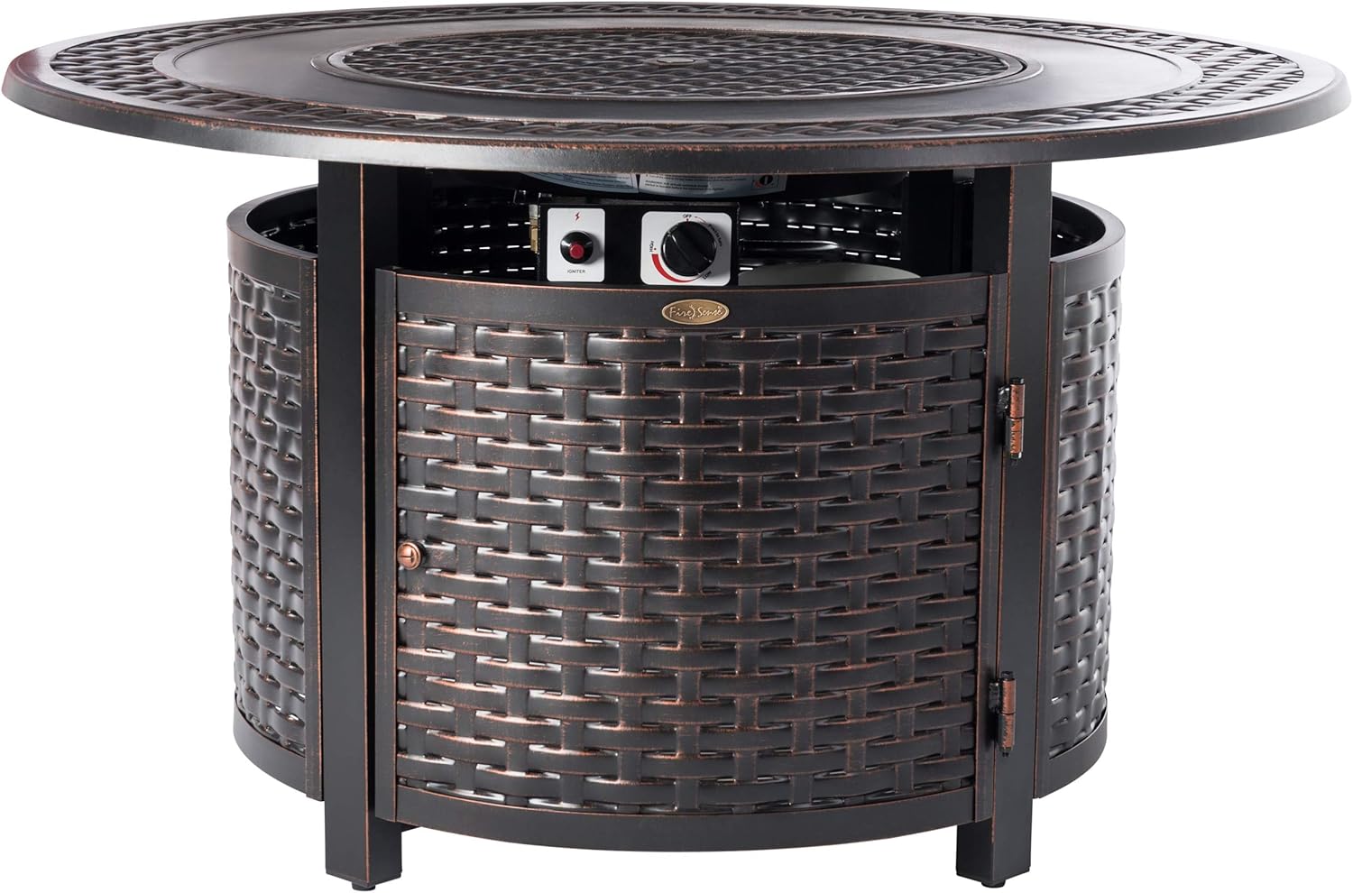 Fire Sense 62195 Bellante Woven Aluminum Convertible Gas Fire Pit Table 55,000 BTU Multi-Functional Outdoor with Fire Bowl Lid, Nylon Weather Cover & Clear Fire Glass - Bronze Finish - Round - 44