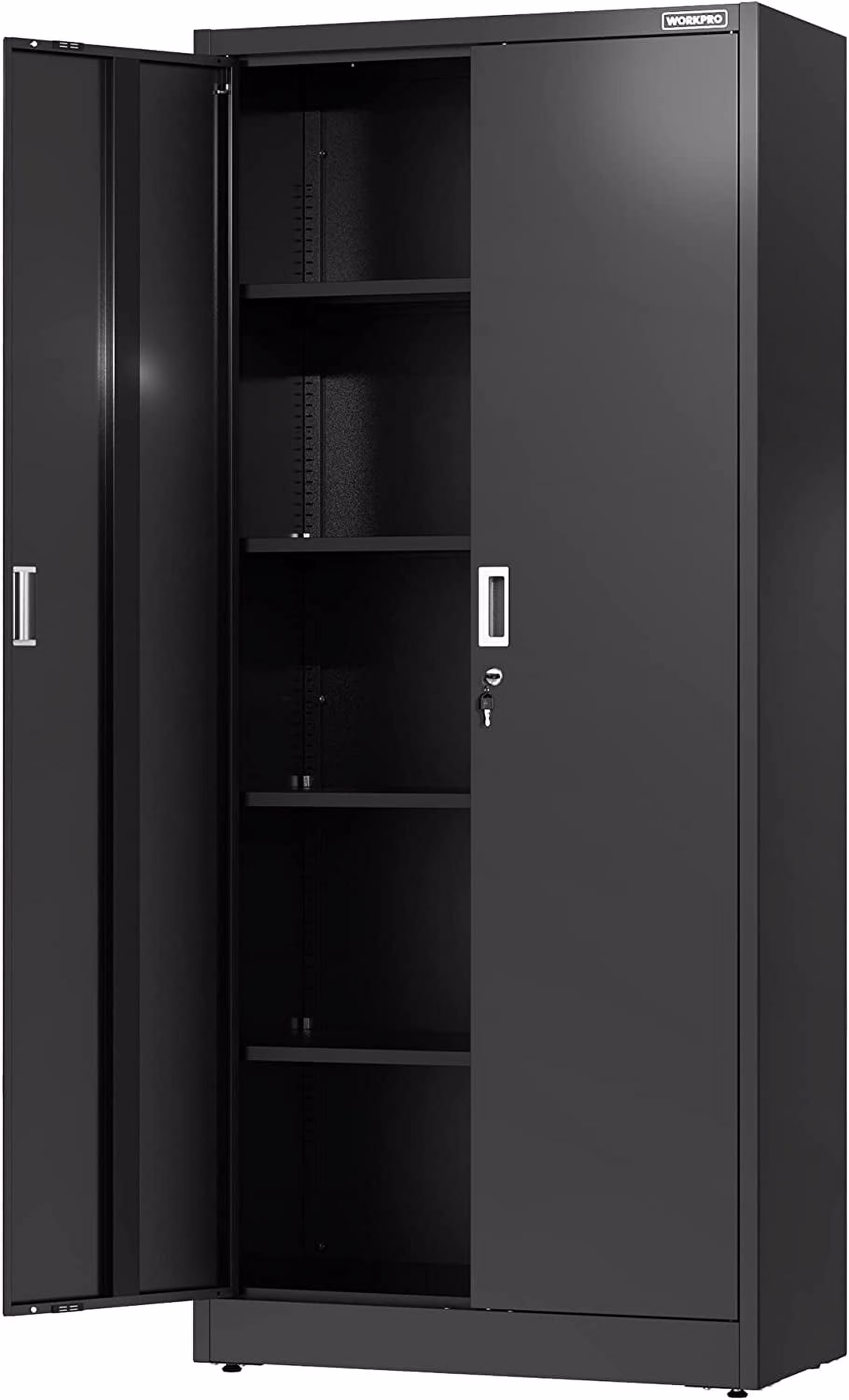 WORKPRO Metal Garage Storage Cabinet with Locking Doors and Adjustable Shelves,71 inches Tall Storage Cabinet for Tools, Office, Home, Shops (Black), Solid Packed