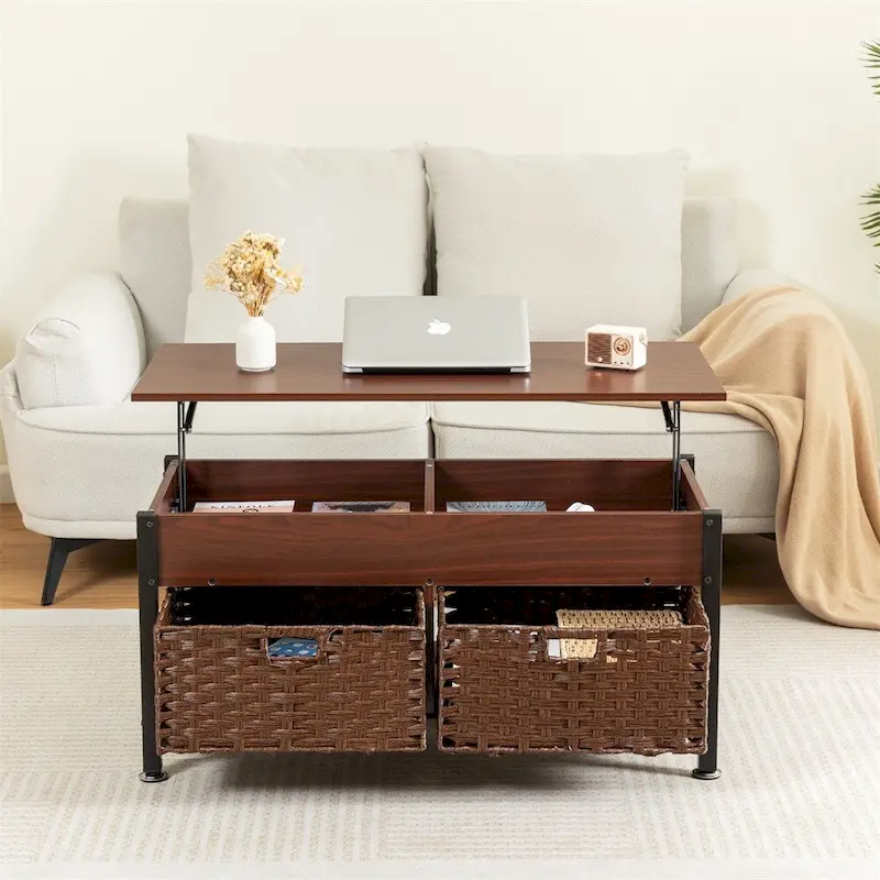 Metal Coffee Table with Lift-Top and Concealed Storage
