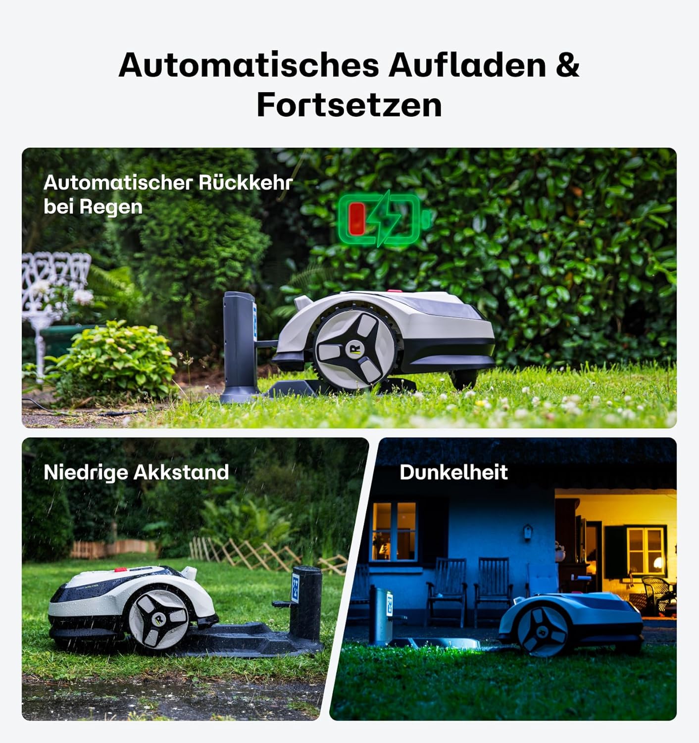 Raccoon 2 SE Mähroboter ohne Begrenzungskabel, Ohne RTK, Max. 600㎡ Rasenfläche, 3-8cm Schnitthöhe, Intelligenter KI Rasenmäher Roboter mit 5 Ah-Schnellladen-Akku, Automatisches Aufladen
