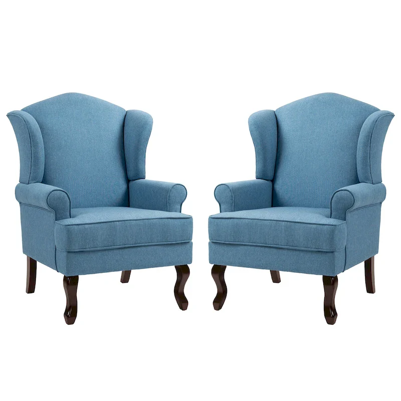 2 Set Traditional Wingback Accent Chairs Upholstered Armchair