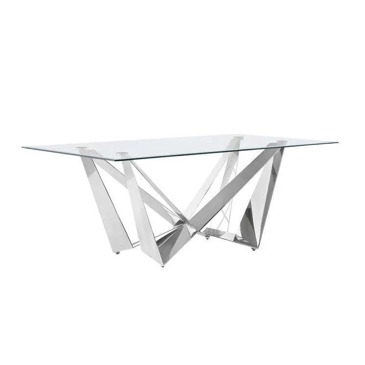 Glass Dining Table with Tempered Top and Stainless Steel Base