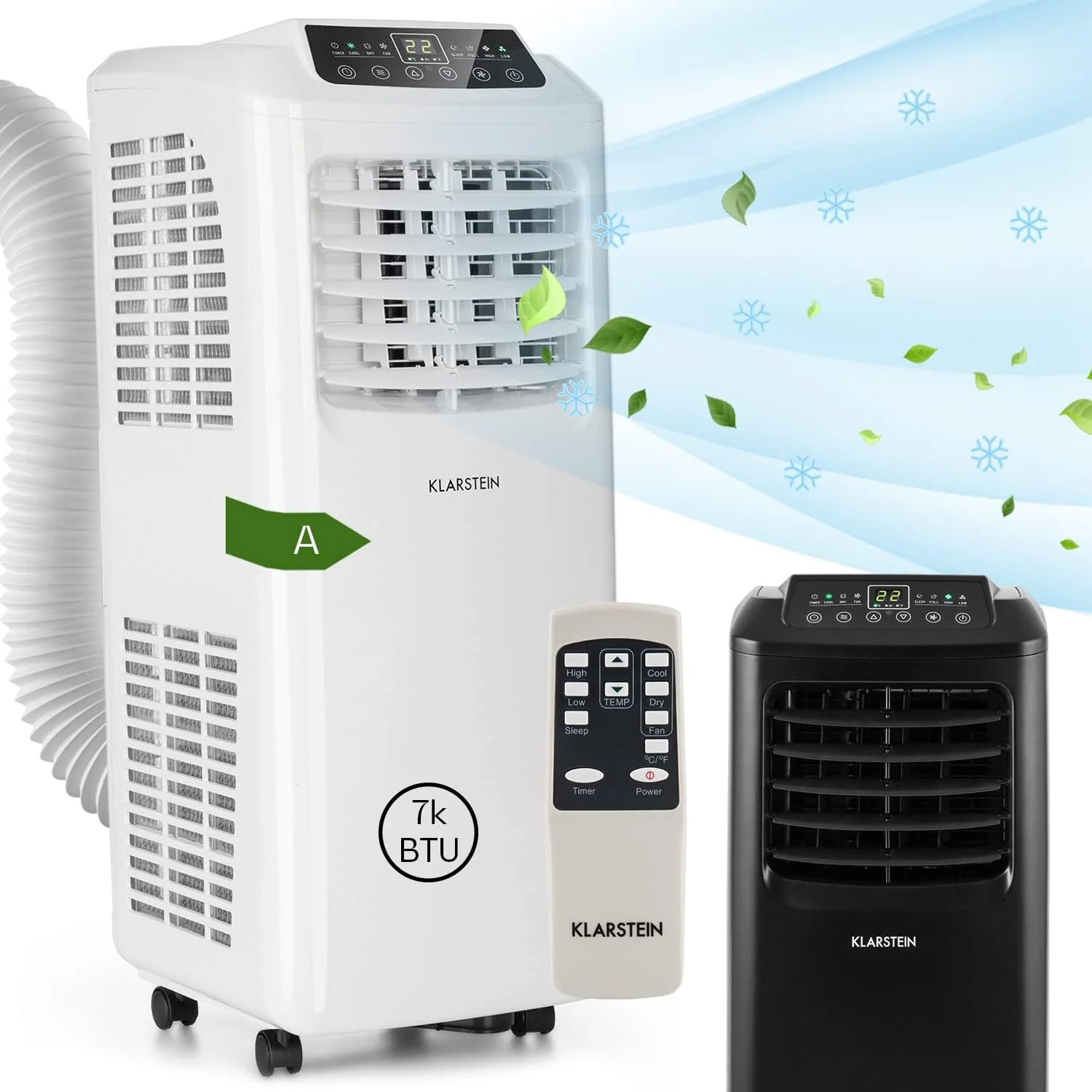 Klarstein Airconditioner, 4-in-1 Airconditioningsysteem, Luchtontvochtiger, Ventilator & Nachtmodus, Mobiele airconditioner met afvoerslang, App-bediening, Airconditioner voor ruimtes tot 44 m2, 9000 BTU, Wit