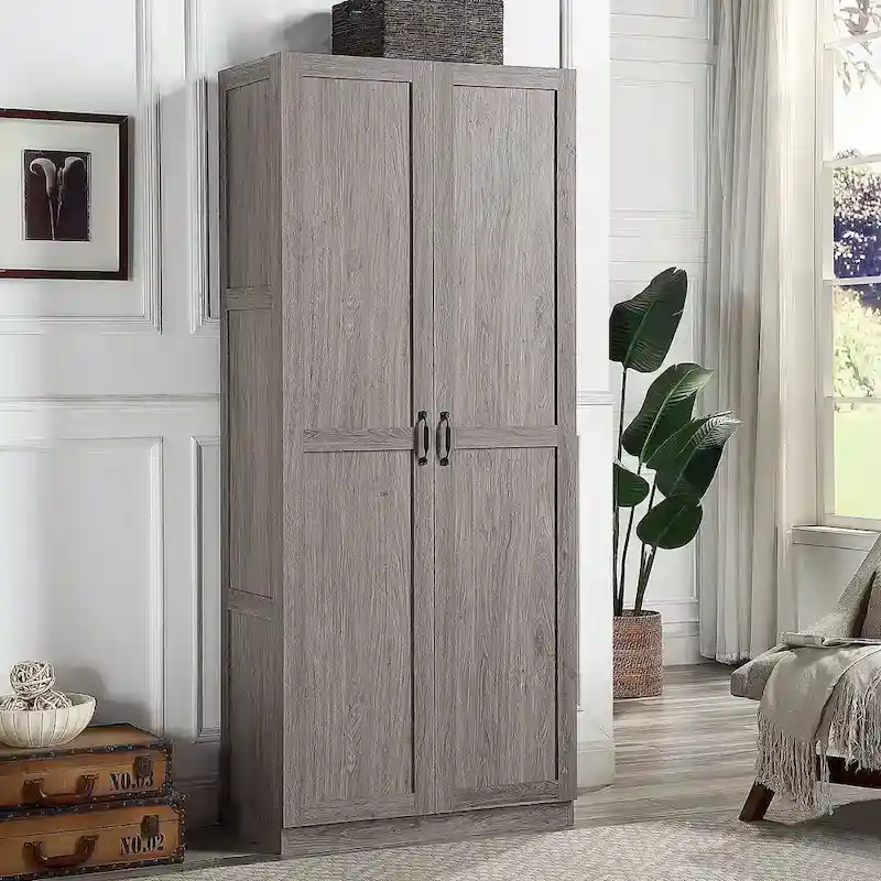 Modern Storage Wardrobe Cabinet with Doors and Multi Compartment Shelves