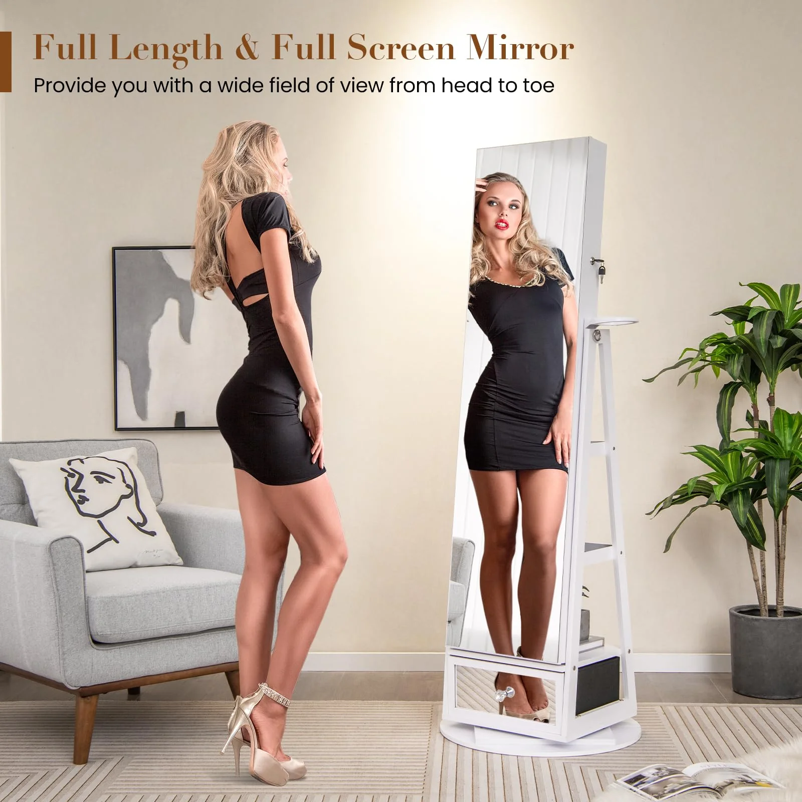 Giantex 360�� Swivel Jewelry Cabinet w/Full-Length Mirror