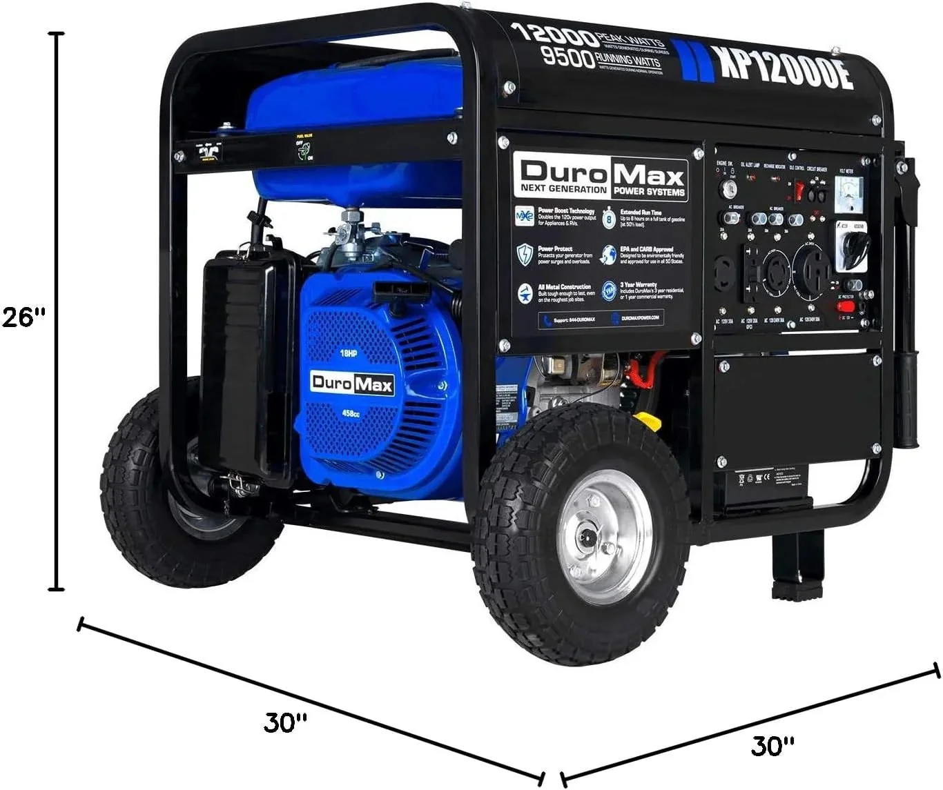 Portable 13000-watt generator with dual-fuel operation (gasoline & propane), electric start, emergency power supply for the whole house, switchable, suitable for motorhomes and emergencies