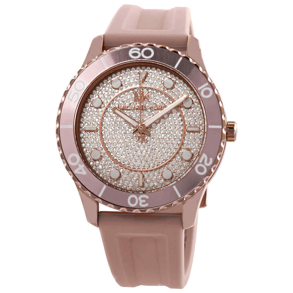 Michael Kors Oversized Runway Dive Pavé Rose Gold-Tone and Silicone Women's Watch - MK6854