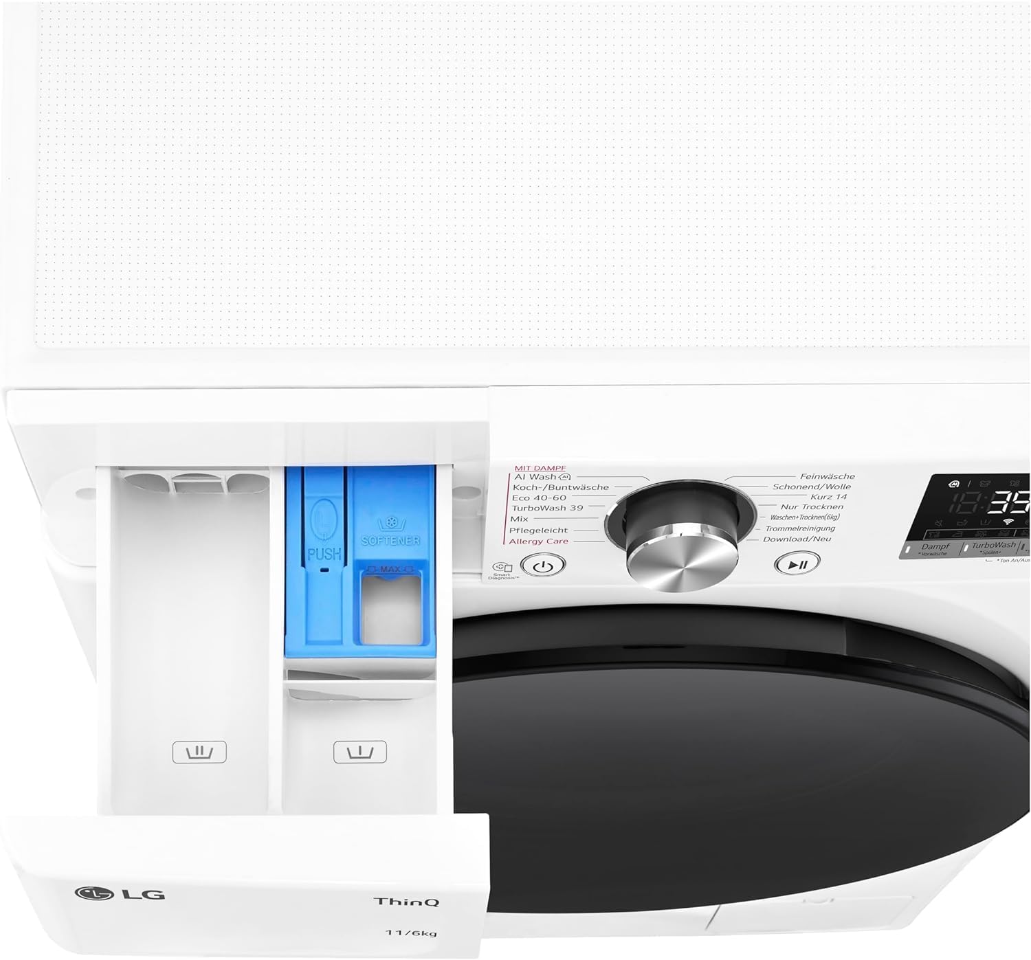 LG V7WD107H2E, Klasse E, Frontlader-Waschtrockner 10,5 - 7 kg, 1400 U/min, AI Direct Drive, Wi-Fi, Tiefenreinigung mit Dampf, TurboWash, Größere Kapazität, 62 x 60 x 85 cm ꟷ Weiß