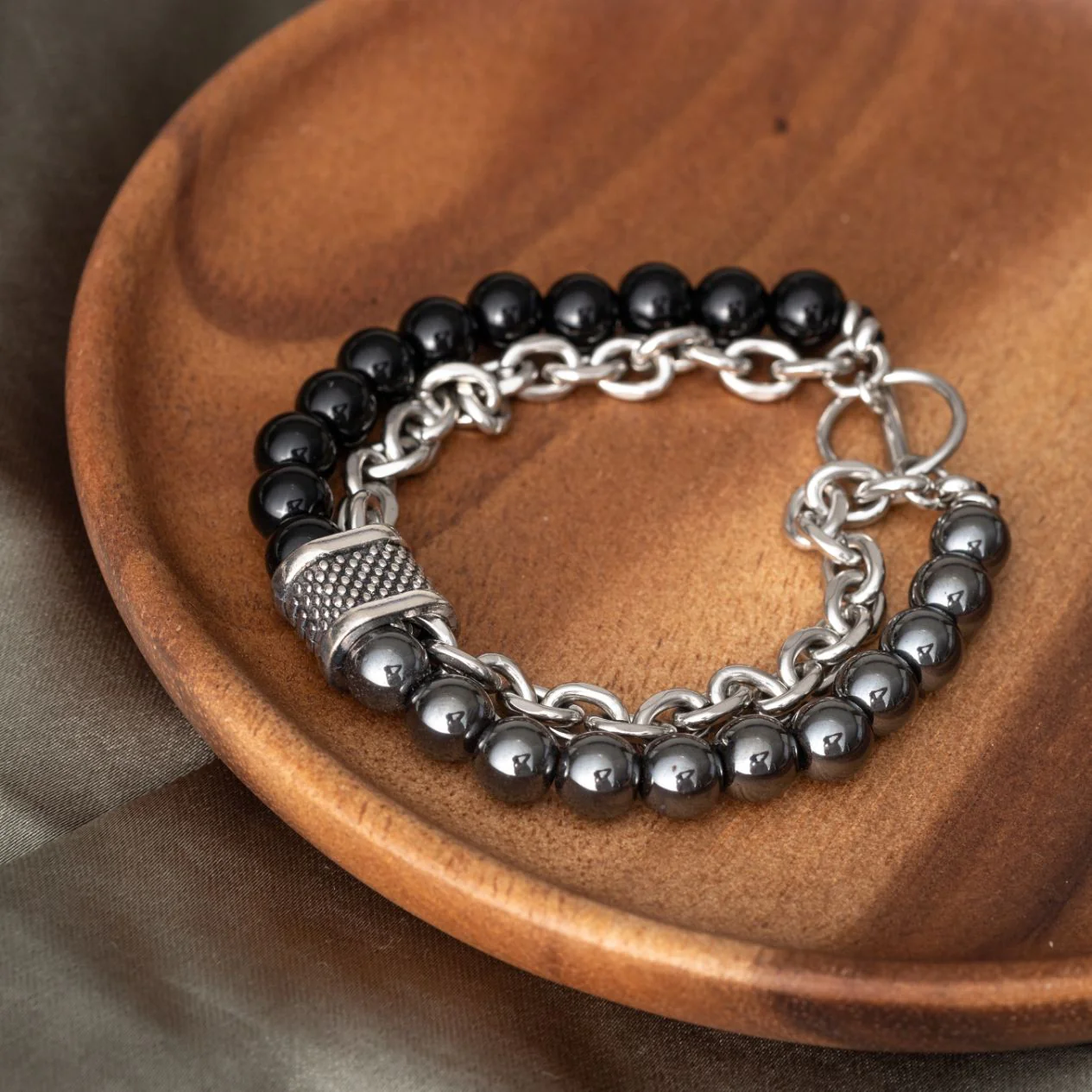 Balans Armband - Hematiet & Onyx - RVS Schakelarmband