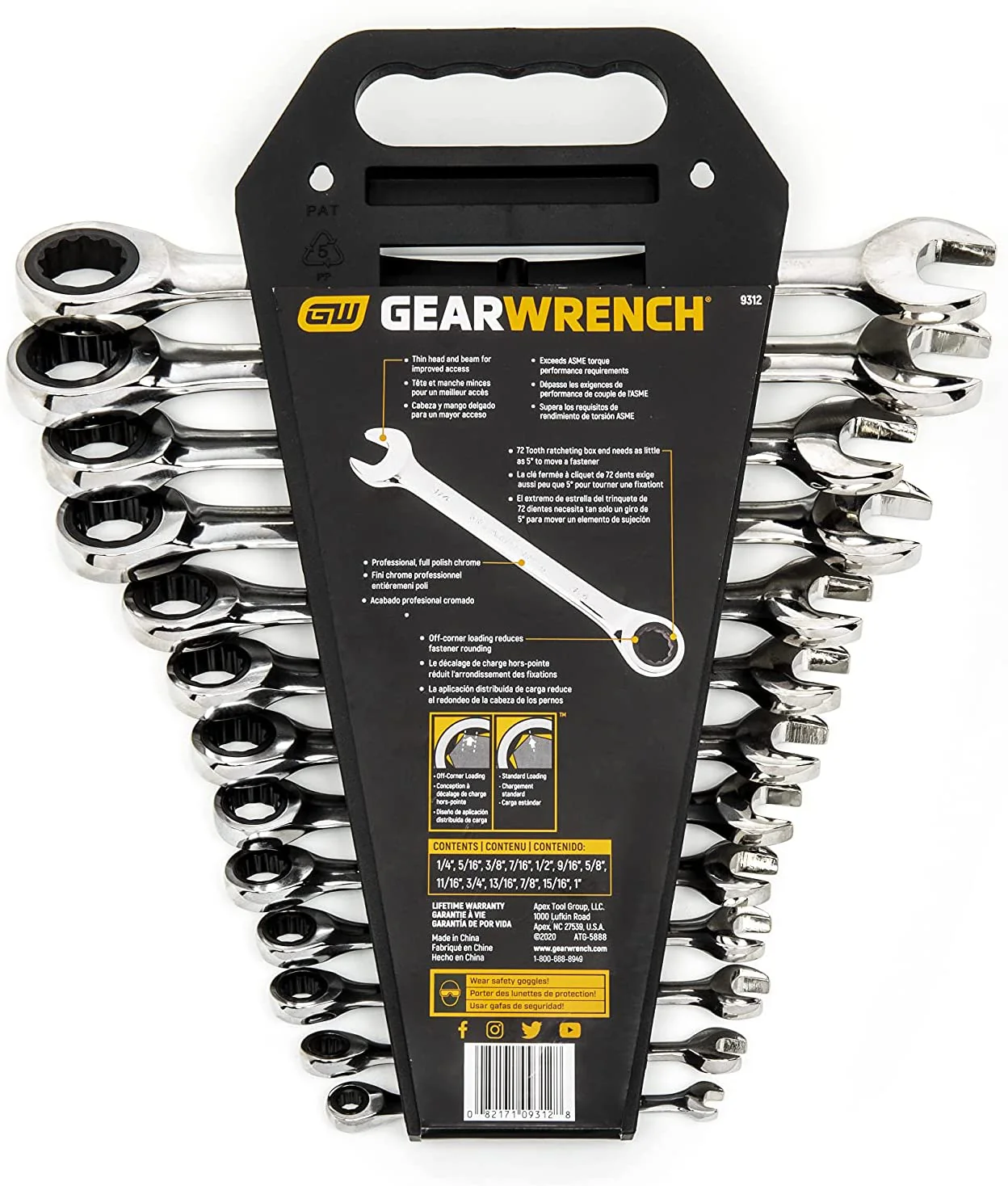 2025 Juego de Llaves Combinadas de 12 Puntos GEARWRENCH con Carraca