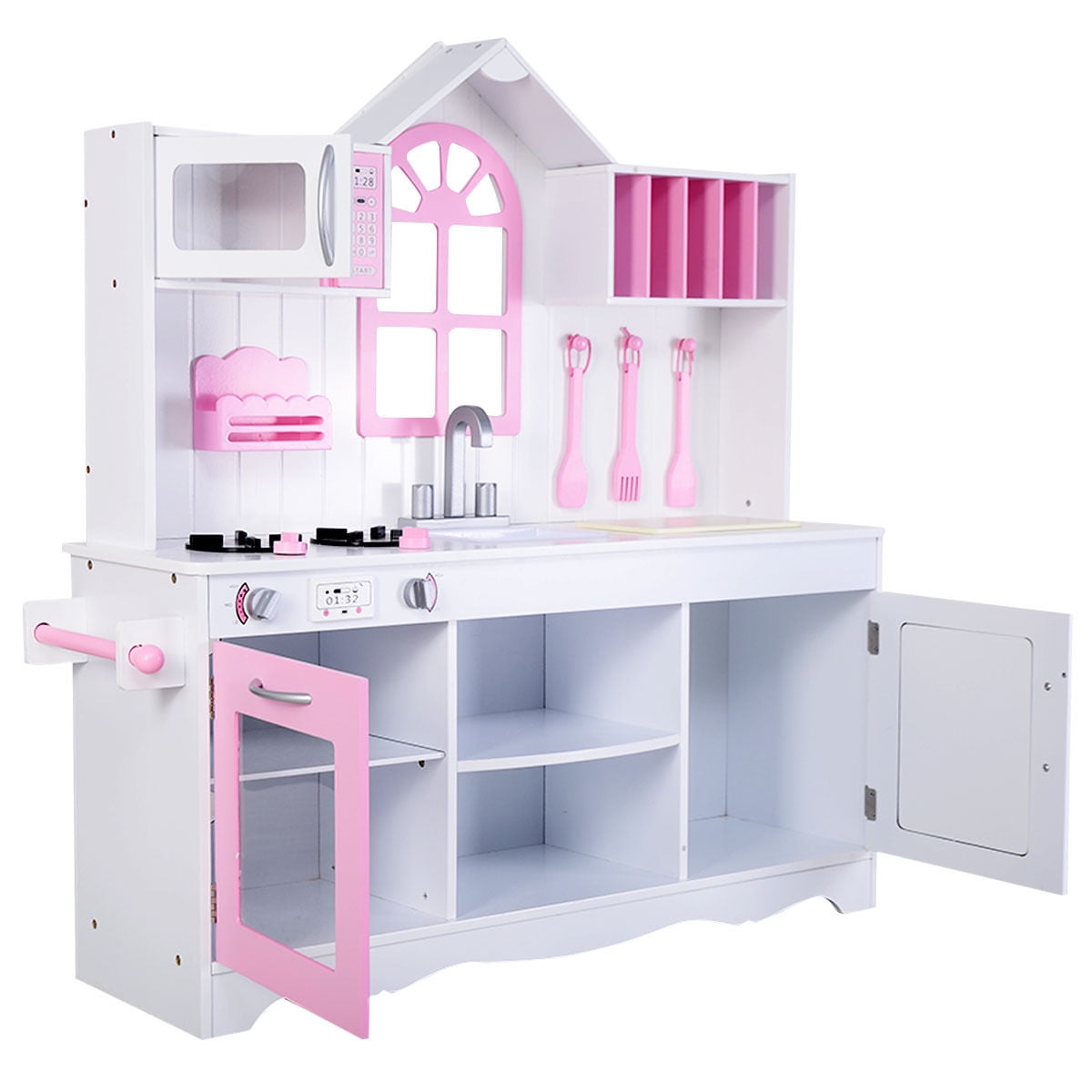 Costway Kids Wood Kitchen Toy Cooking Pretend Play Set Toddler Wooden Playset