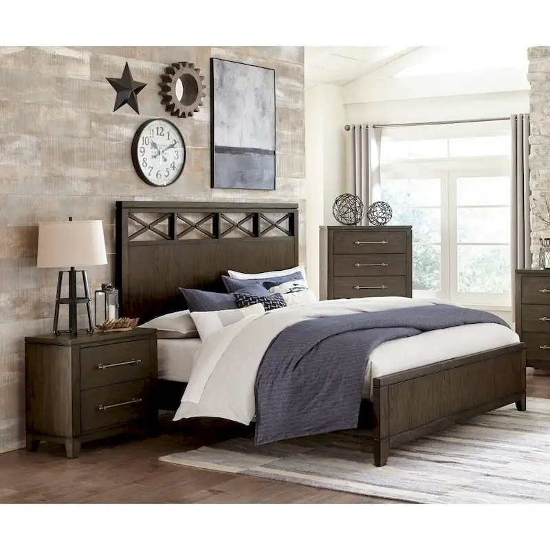 Contemporary Dark Brown 3-Piece Bedroom Set: Bed, Nightstand, and Chest