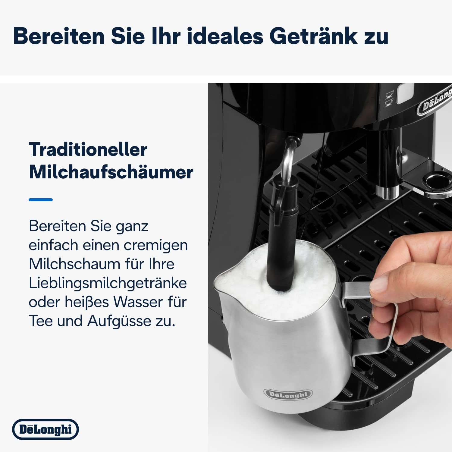 De'Longhi Magnifica Start ECAM222.60.BG, Kaffeevollautomat mit LatteCrema-Milchsystem für Automatischen Cappuccino, 4-Direktwahl-Tasten, Soft-Touch-Bedienfeld, x2-Funktion, 1450W, Schwarz/Grau