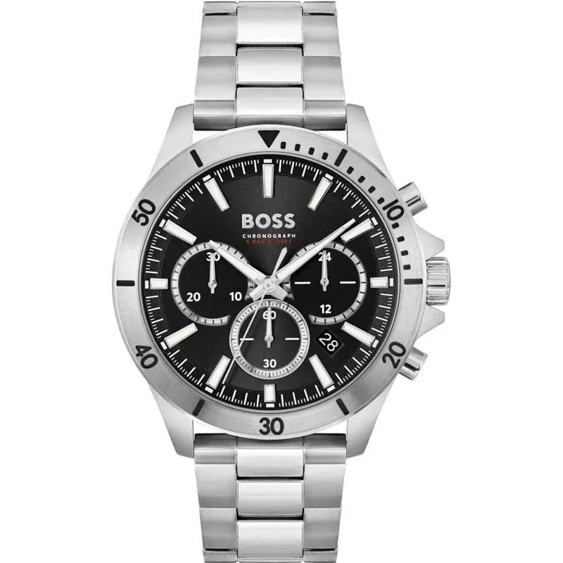 Hugo Boss Troper Chronograph Black Dial Silver Steel Strap Watch For Men - 1514057