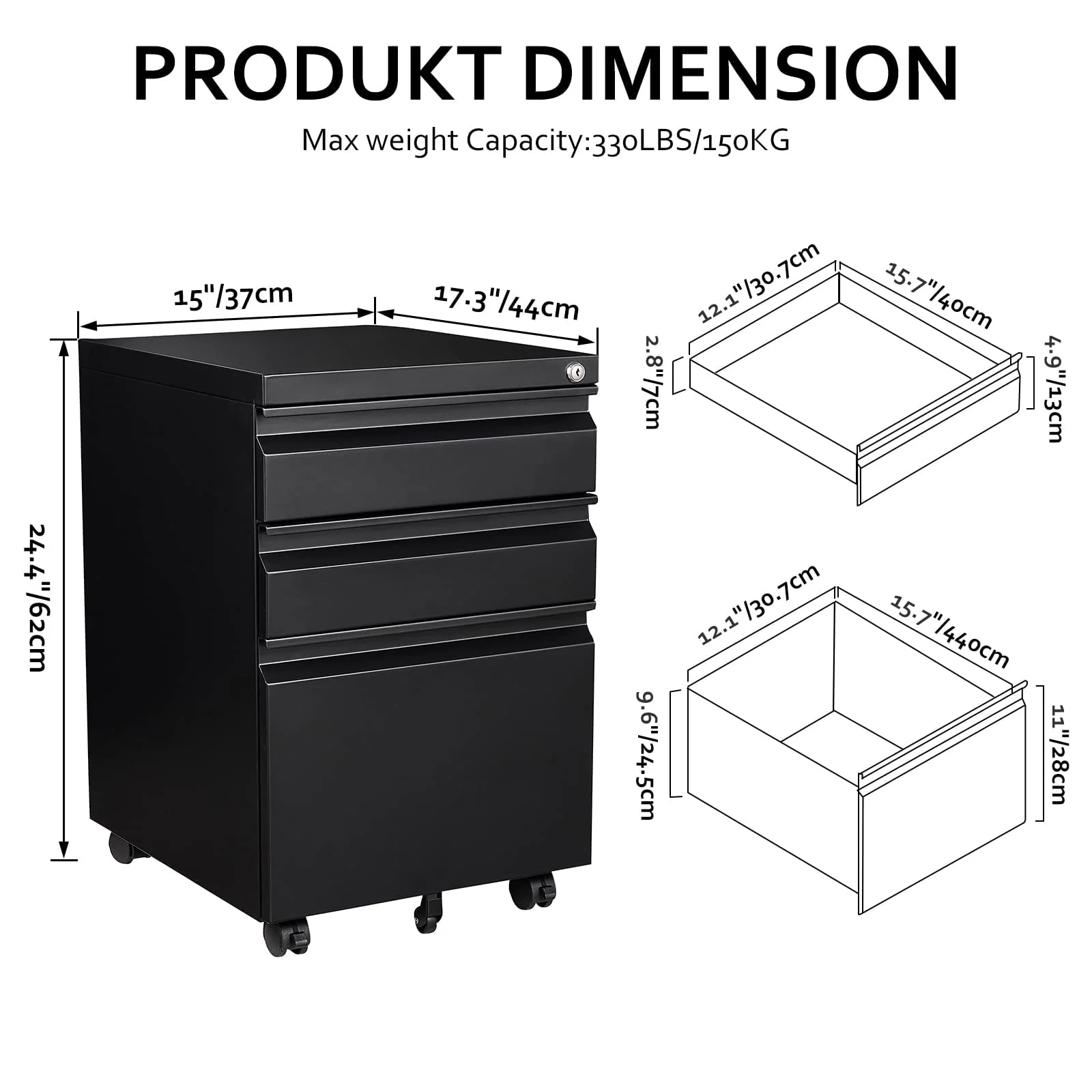 SISESOL 3 Drawer File Cabinet with Lock, Under Desk Metal Filing Cabinet for Home Office,Lockable Rolling File Cabinet with 2 Keys for