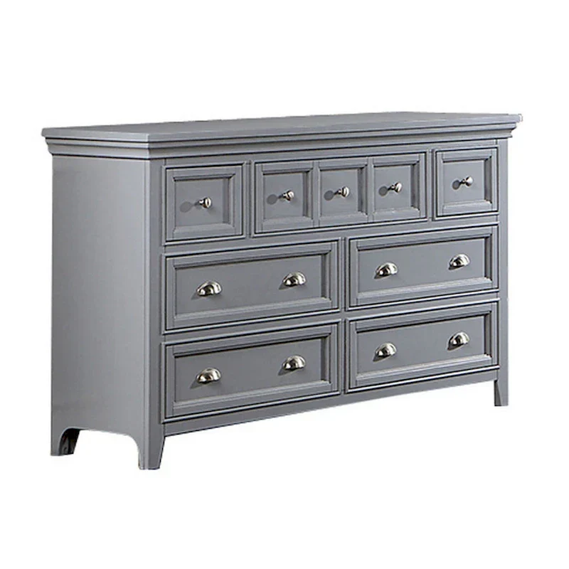 Cile 56-Inch Gray Wood Dresser with 7 Gliding Drawers and Round Nickel Handles