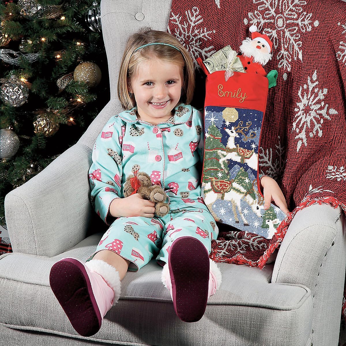 Lillian Vernon Personalized Needlepoint Reindeer Stocking - Heirloom Christmas Stocking, 100% Wool, 9.5” W x 17” L