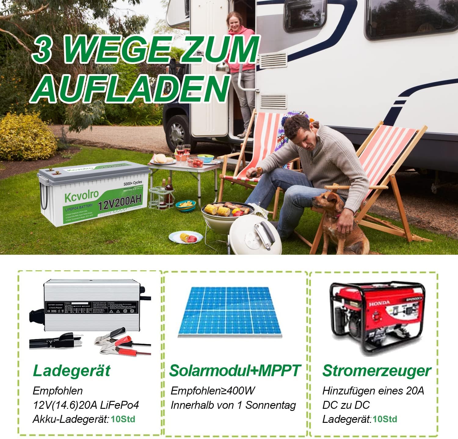 Kcvolro Bluetooth LiFePO4 200Ah 12V Lithium Batterie, über 7000-15000+ Zyklen, 2 fache Lebensdauer E