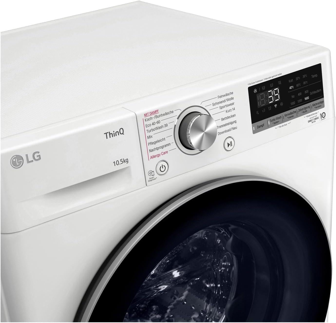 LG F4WV7080, Klasse A, Frontlader-Waschmaschine 8 kg, 1400 U/Min, AI Direct Drive, Wi-Fi, Tiefenreinigung mit Dampf, Groe Kapazitt, TRIPLE A, Auentür aus Sicherheitsglas, 62 x 60 x 85 cm Wei