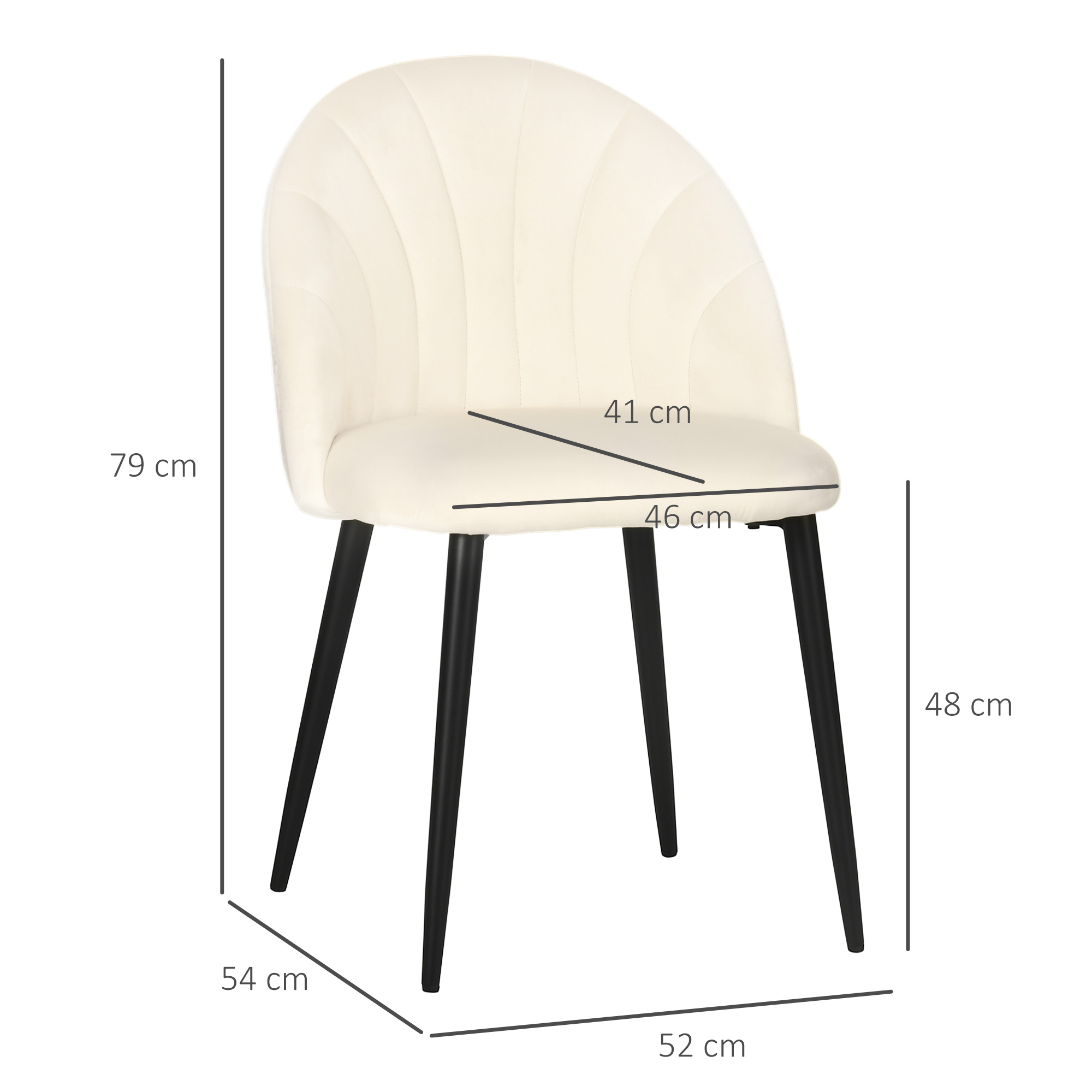 Set van 2 eetkamerstoelen in Scandinavisch design, keukenstoelen, fluweelachtige uitstraling, cr��me + zwart