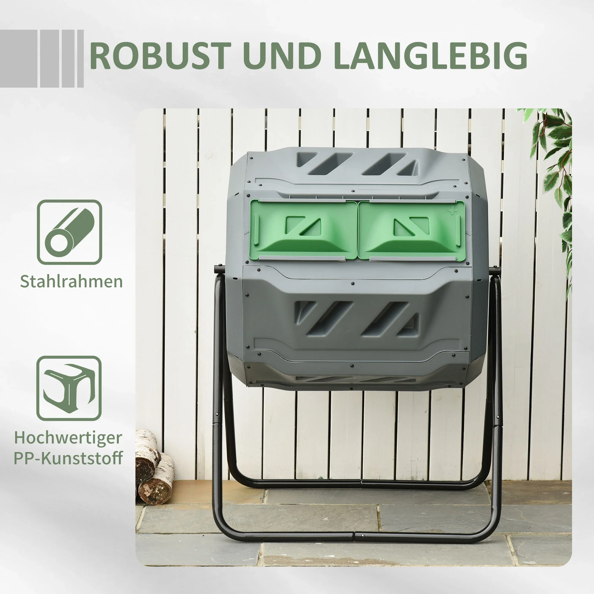Outsunny Komposter Trommel 2 Kammern 360° drehbar