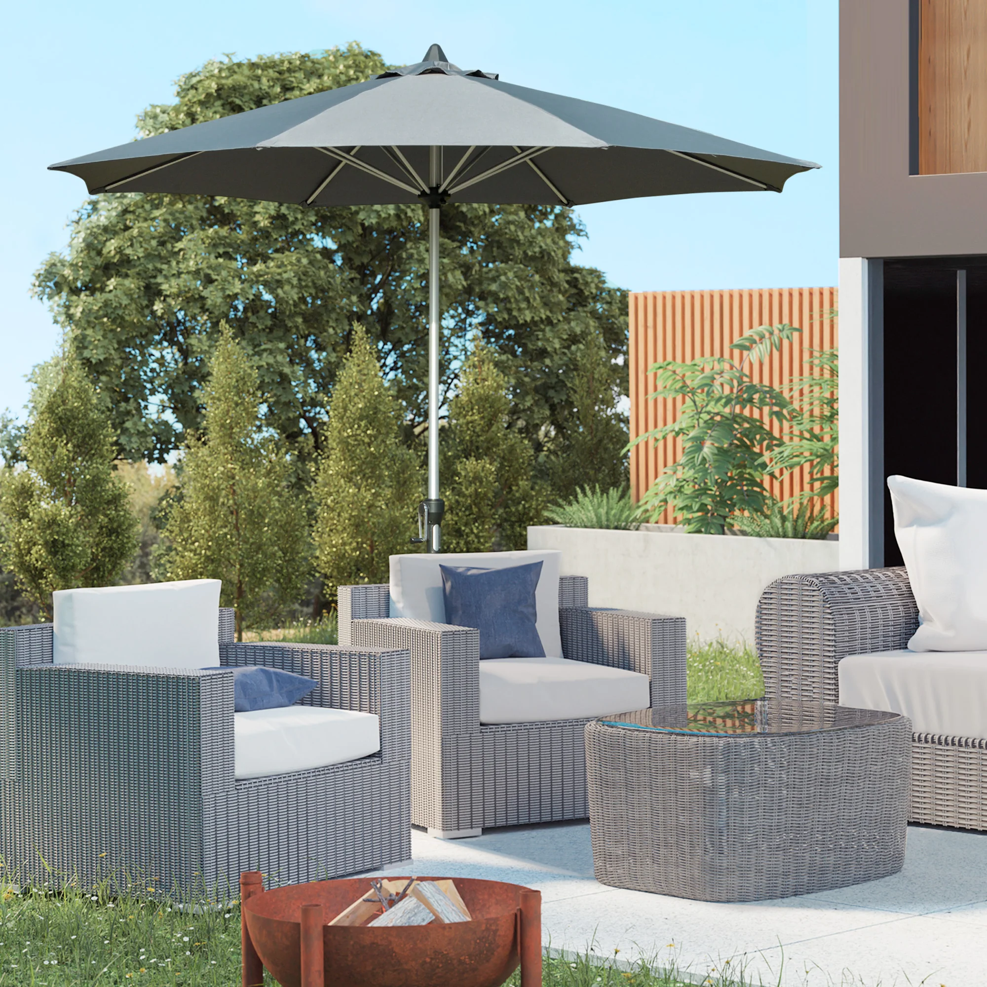 Outsunny Sonnenschirm 2,7 m Dunkelgrau mit Kurbel & UV-Schutz