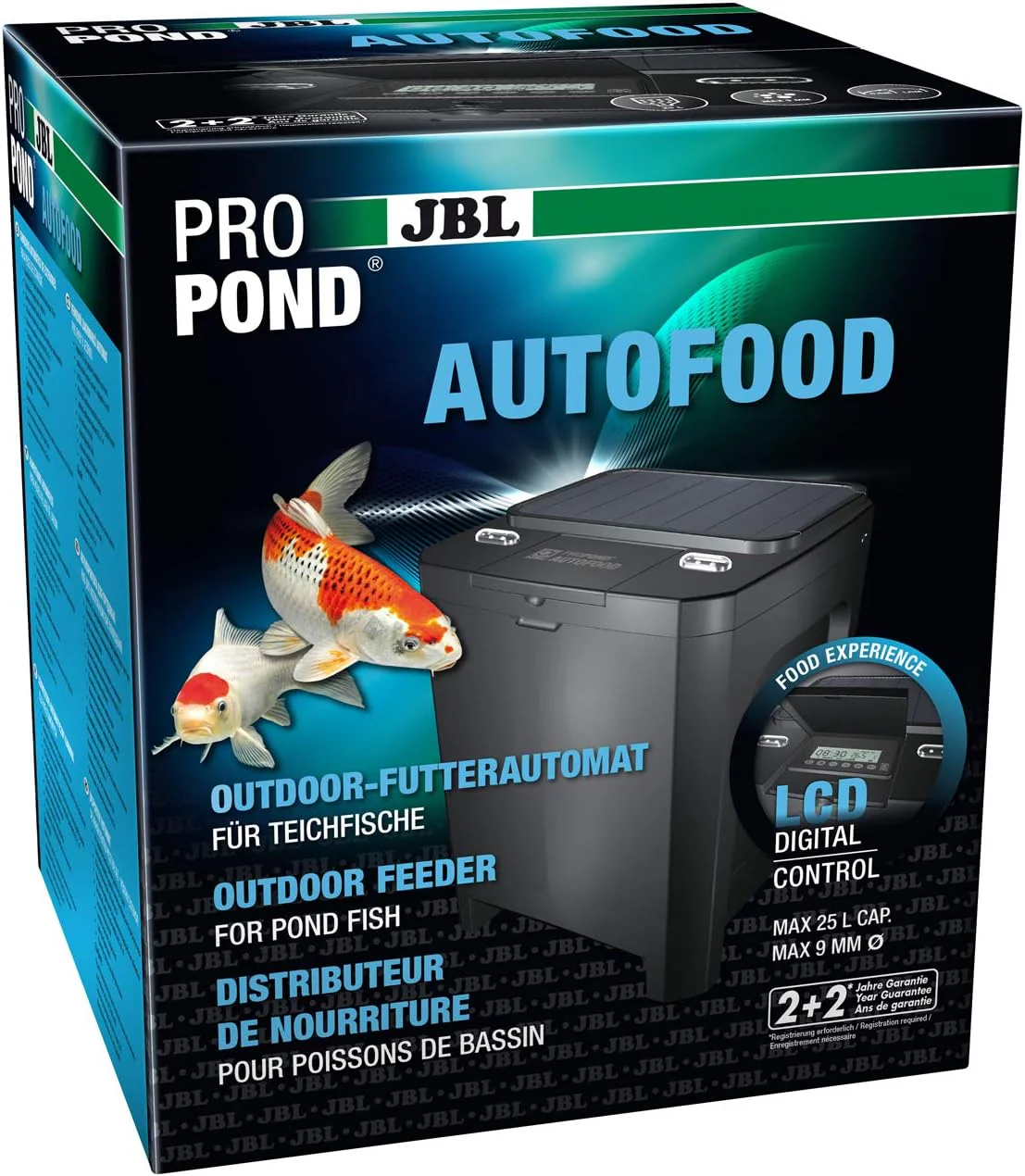 JBL Voederautomaat voor Koi en andere vijvervissen, PROPOND AUTOFOOD, Weerbestendig, Zonne-energie, 37,5 x 37,5 x 46,2 cm, zwart