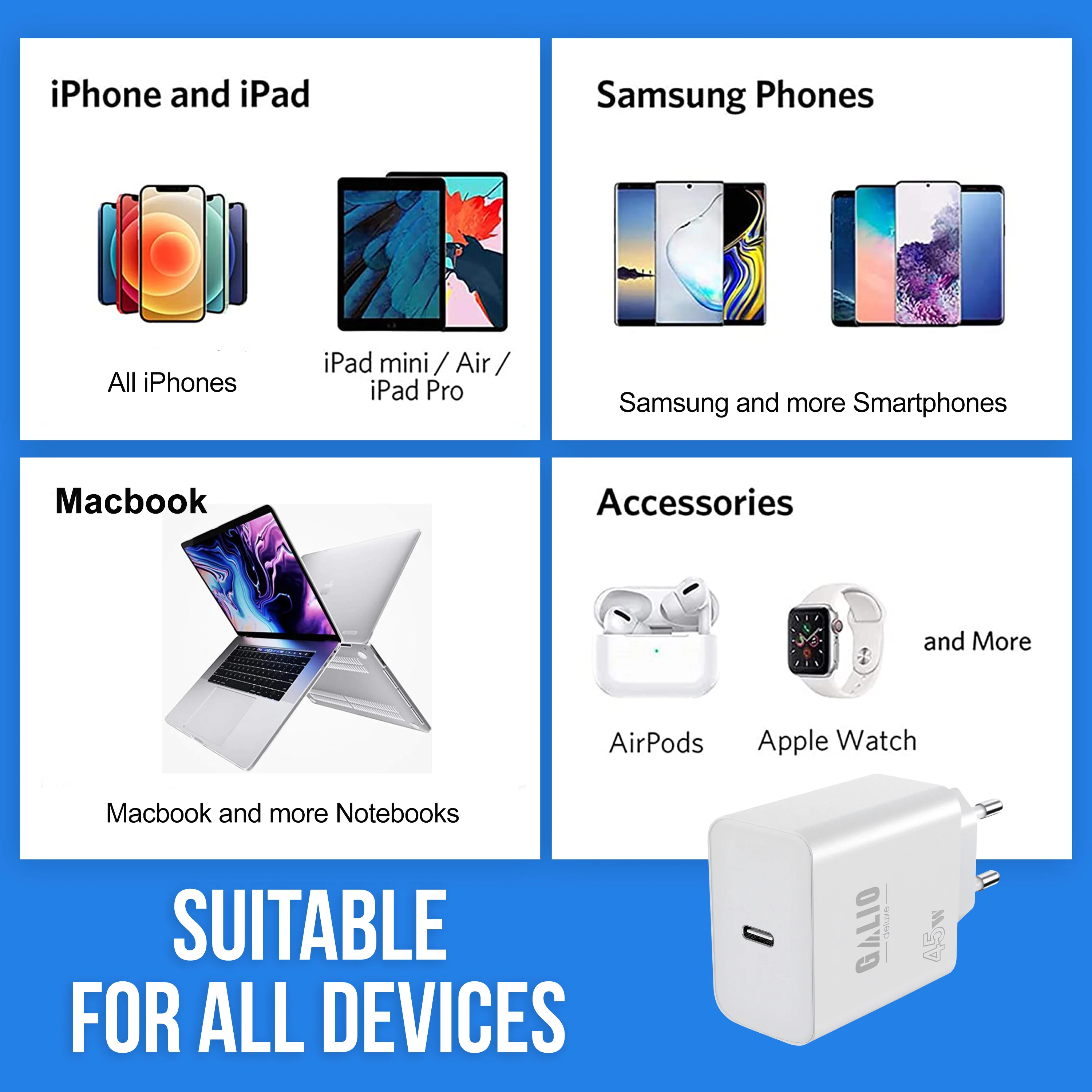 45W USB-C Schnellladegerät mit Kabel �?Netzteil, Ladegerät & Ladeadapter für iPhone, Samsung, Xiaomi & Huawei