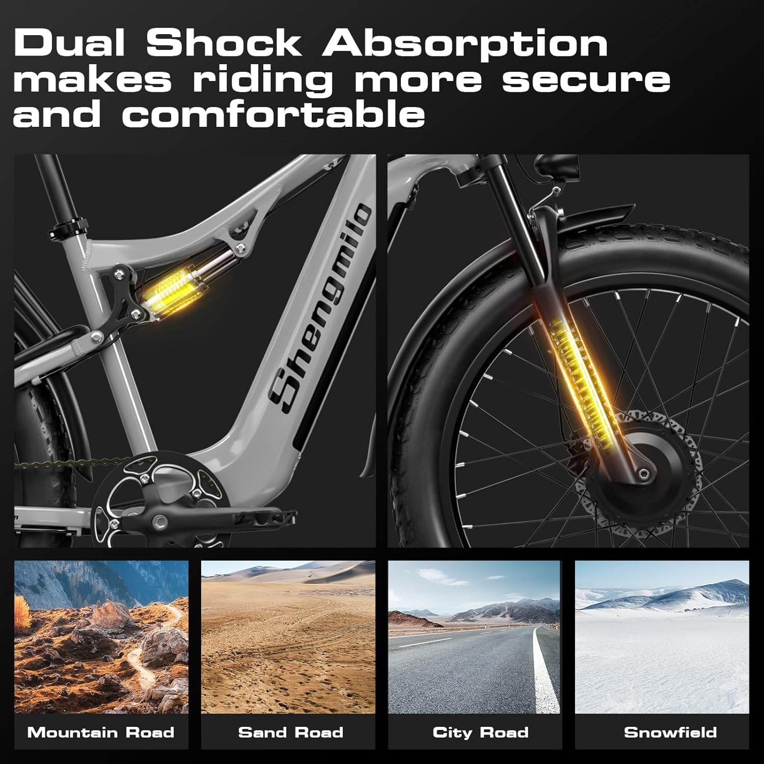 Shengmilo S600 Electric Bike for Adults,26 x 3.0 Fat Tire Ebike,2000W Dual Motors Ebike,37MPH,48V 17.5AH Battery,Full Suspension Double Shoulder Fork DNM Rear Shock Electric Mountain Bike,UL,GCC