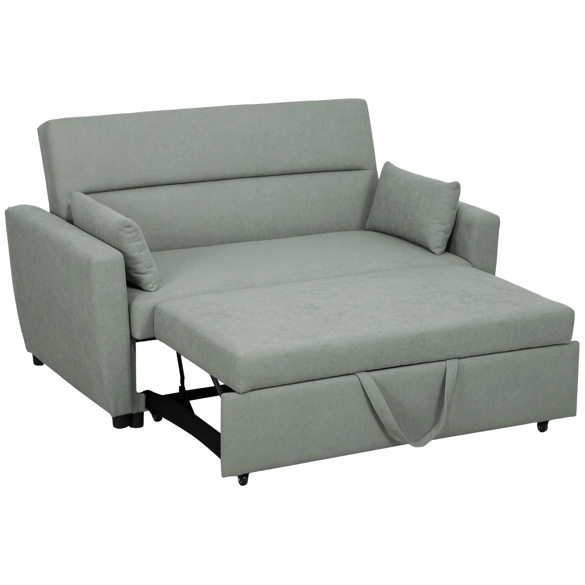 HOMCOM Schlafsofa 2-Sitzer mit Schlaffunktion und Rollen Eukalyptusholz