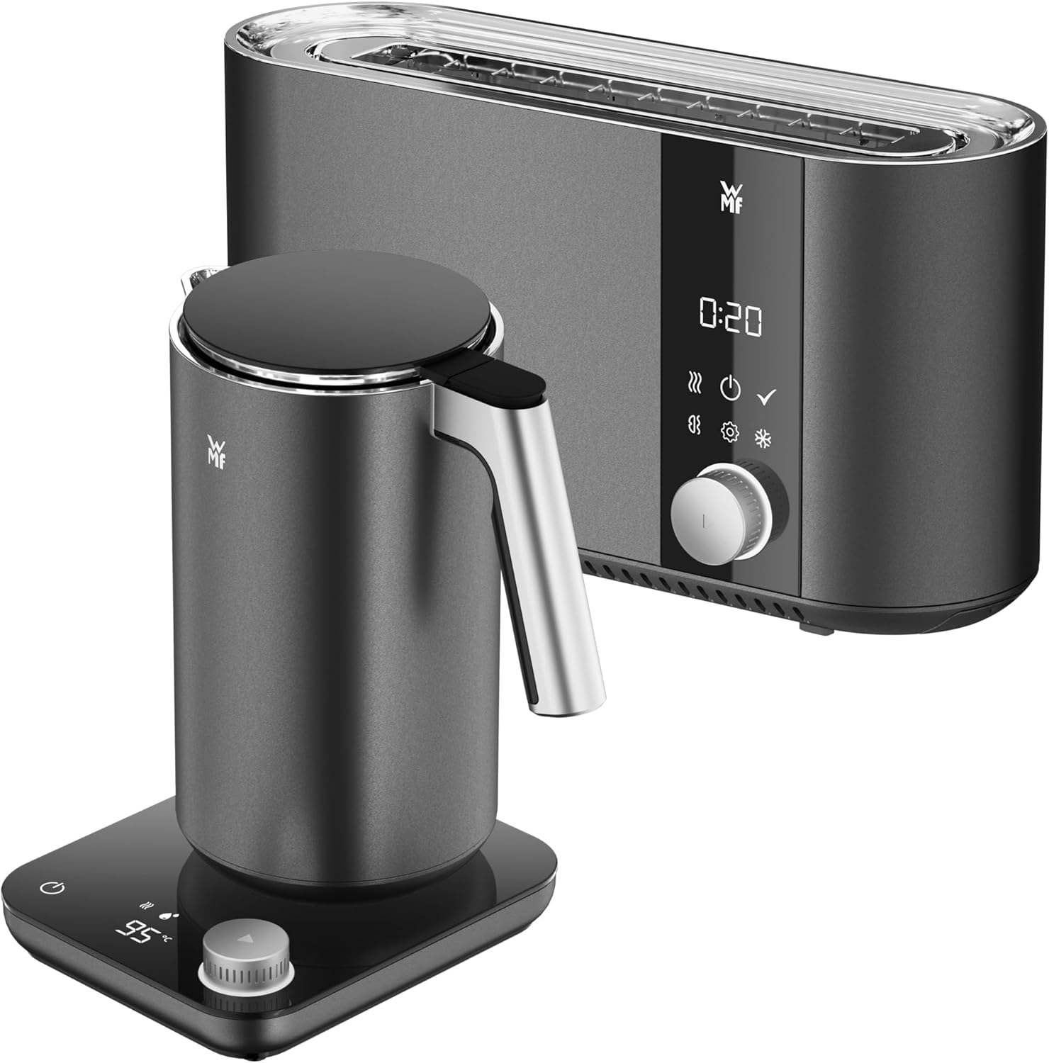 WMF Master Toaster Langschlitz motorisiert, Toaster 2 Scheiben, XXL-Toast, automatische Brotzentrierung, Check-Up Funktion, 980 W Toaster, Touch Bedienfeld, LED-Lichtleiste, Toster edelstahl matt