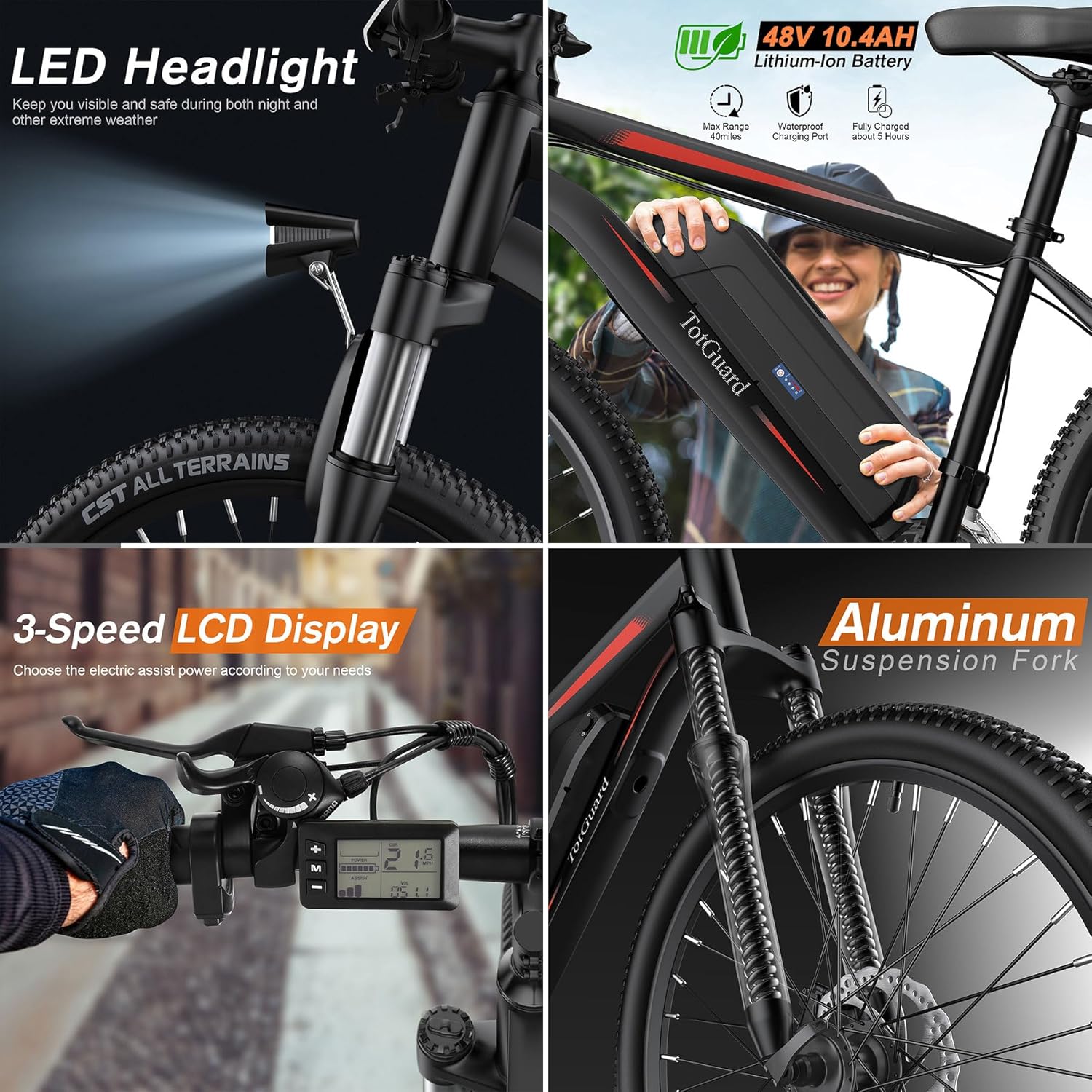 TotGuard Electric Bike, 27.5 Electric Bike for Adults 500W Ebike 21.6MPH Adult Electric Bicycles Electric Mountain Bike,48V 499WH Removable Lithium Battery,21-Speed Gears,Lockable Suspension Fork