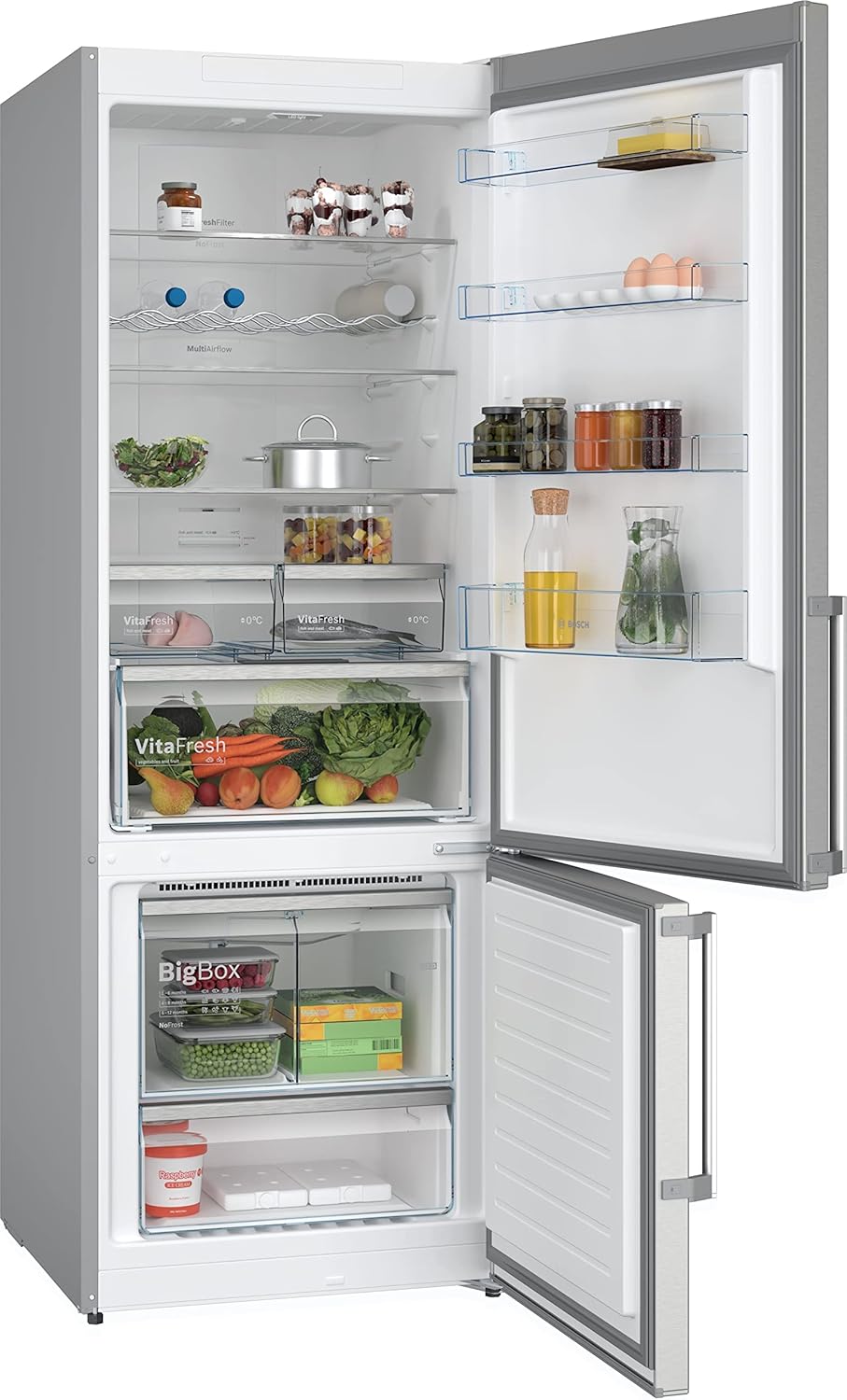 Bosch 4 Series KGN56XIDR Frigorífico Combinado de Libre Instalación, 193 x 70 cm, D, 400 L, NoFrost, Acero Inoxidable