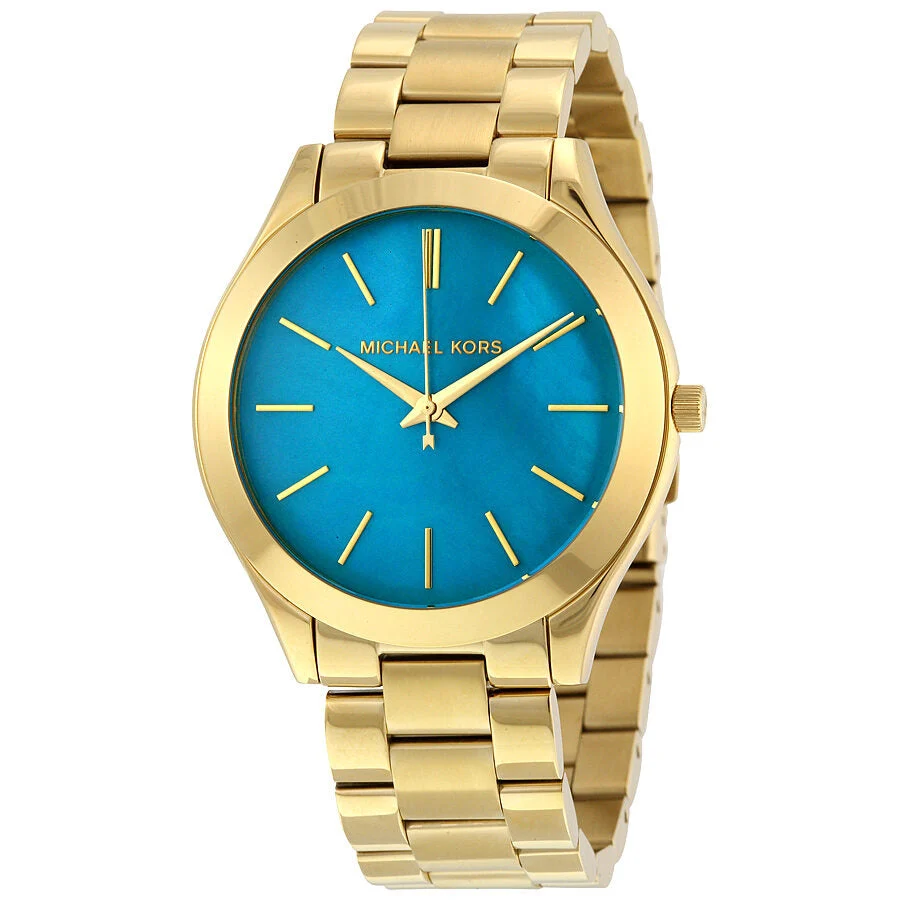 Michael Kors Slim Runway Blue MOP Dial Gold-Tone Women's Watch - MK3492