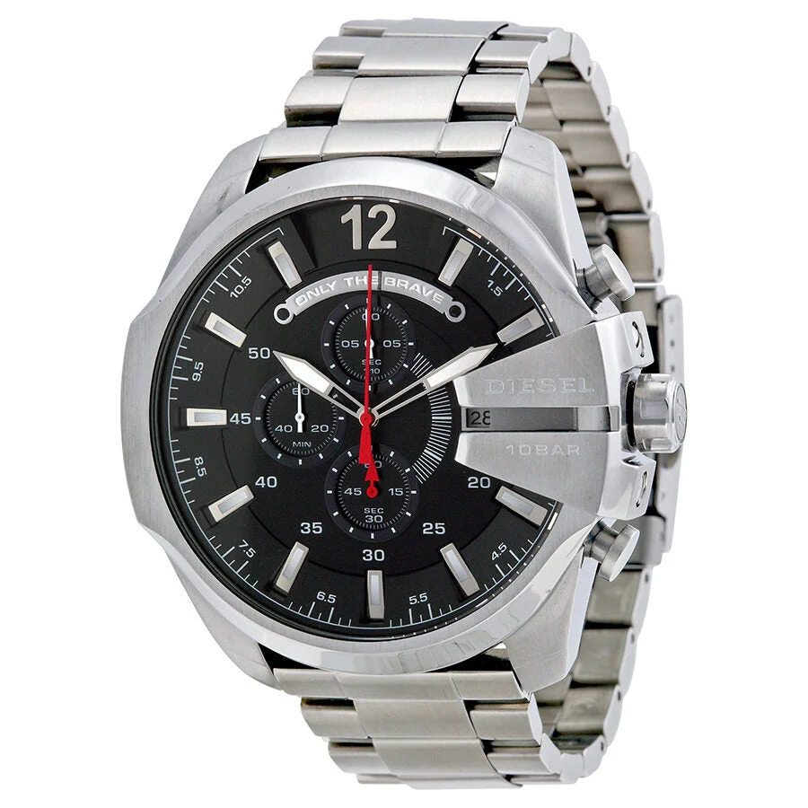 Diesel Mega Chief Chronograph Black Dial Men's Silver Watch DZ4308