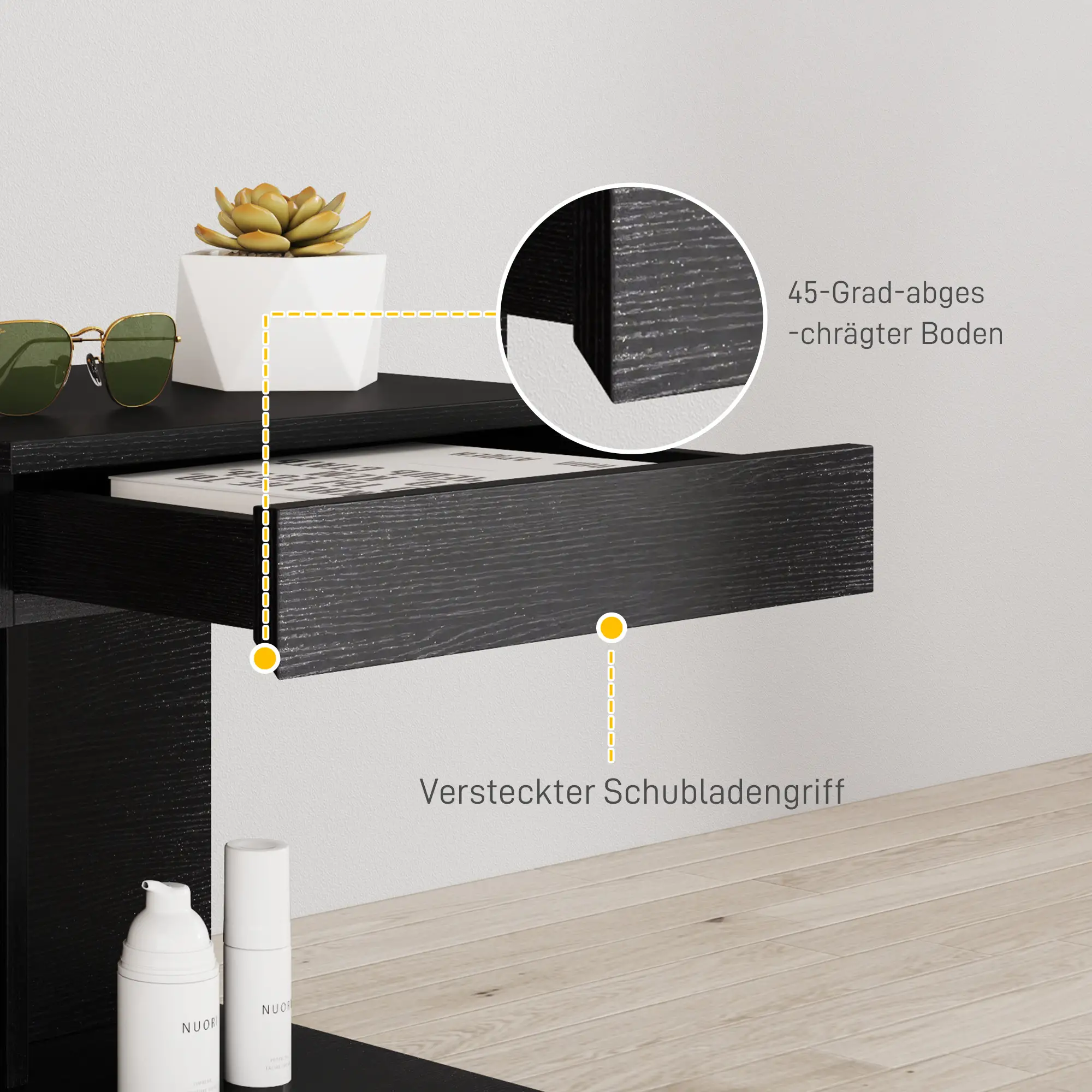 HOMCOM Nachtkastje 40x30x46 cm met lade Zwart
