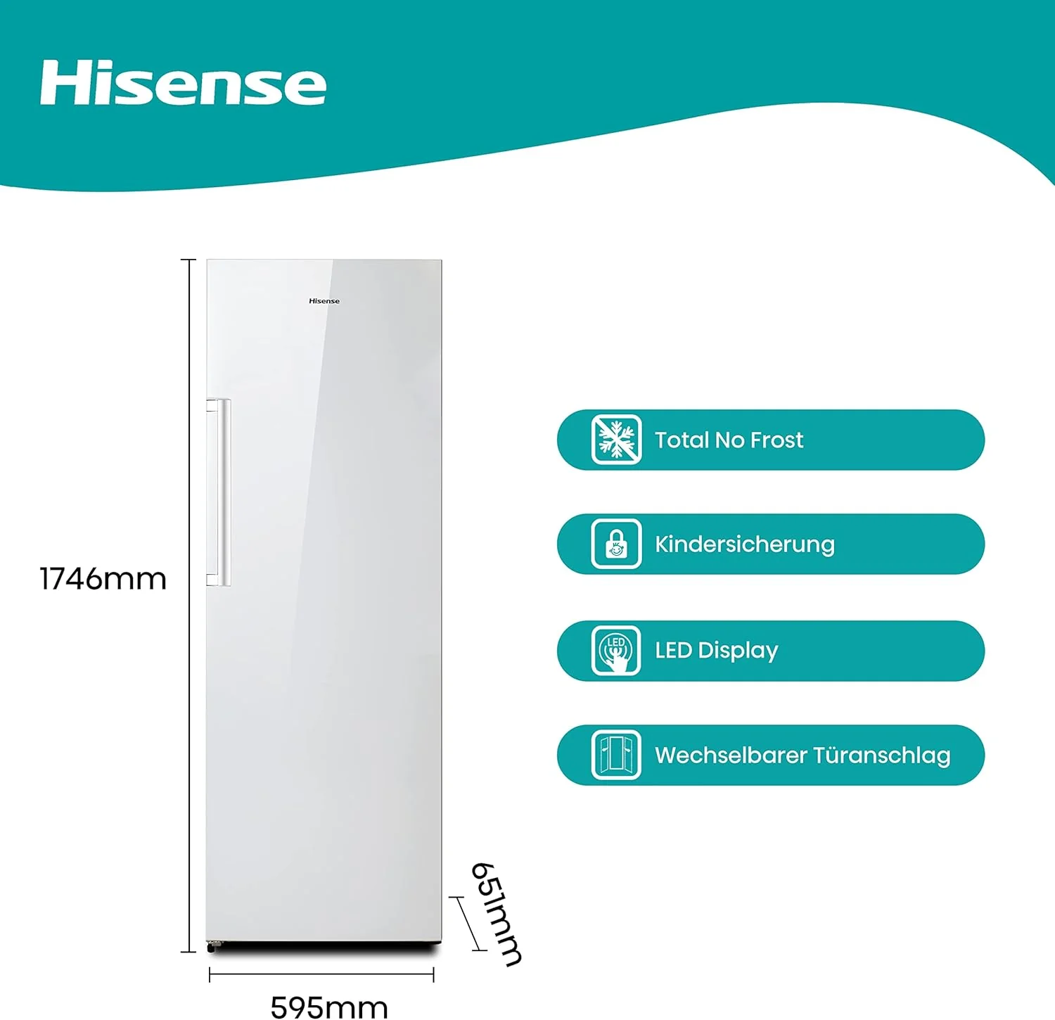 Hisense FV191N4AW2 Vriezer/ TotalNoFrost/ SuperFreeze/ Deuralarm/ Multiflow 360��/ BigBox/ 143,4 cm/ Vriesgedeelte 147 l/ 41 dB/ 205 kWh/Wit
