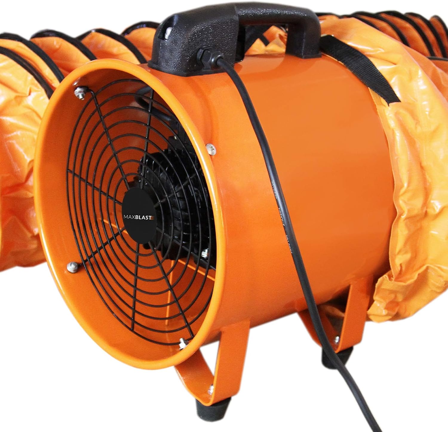 MAXBLAST Industrieventilator 3900m³/h, 2800–3300U/min mit 6m Schlauch – Axialventilator 300mm 550W, Bauventilator, Baulüfter & Baugebläse für Baustelle, Werkstatt und Staubabsaugung