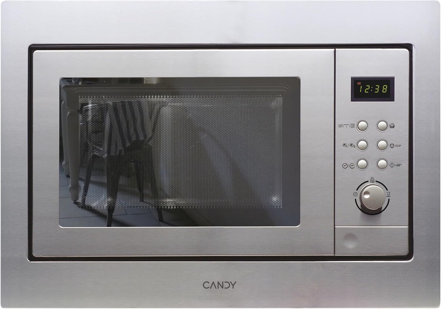 Candy MIC201EX, Microondas integrable con grill, 20L, Digital, Con marco, 8 programas automáticos, Plato giratorio 24,5cm, Descongelación tiempo y peso, 800W/1000W, Acero inoxidable antihuellas