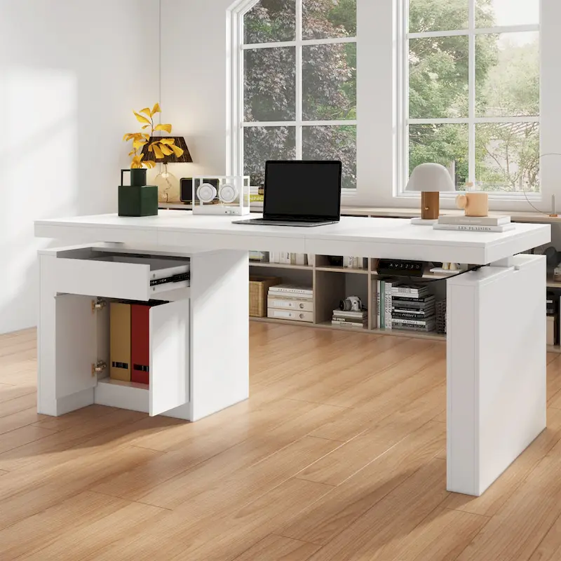 Modern White Adjustable Workstation - 70.9W Dining Table & Office Desk