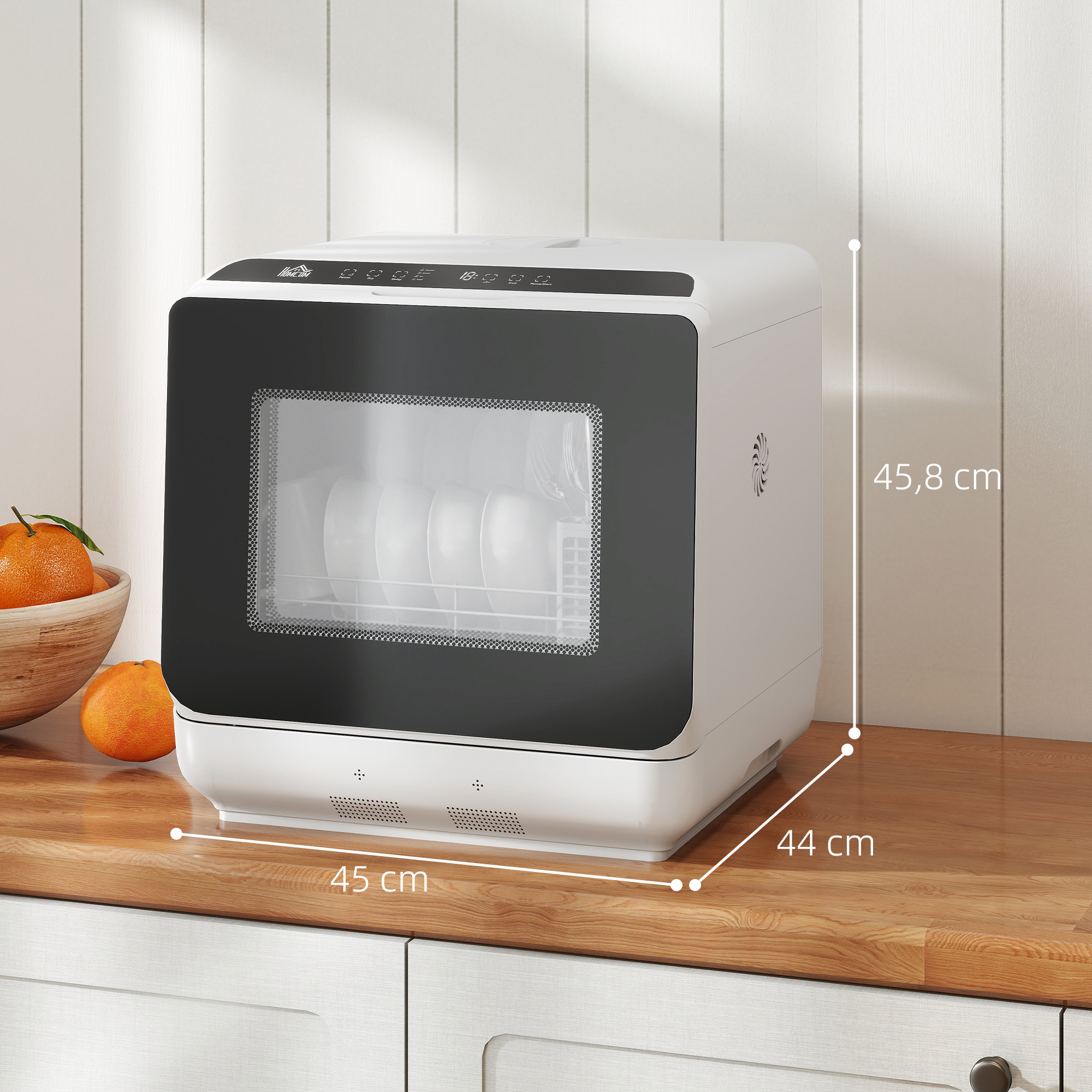 Tafelvaatwasser, Mini-Vaatwasser met 6-Liter-tank, 5 Programma's, LED-display, Droogfunctie, Wit