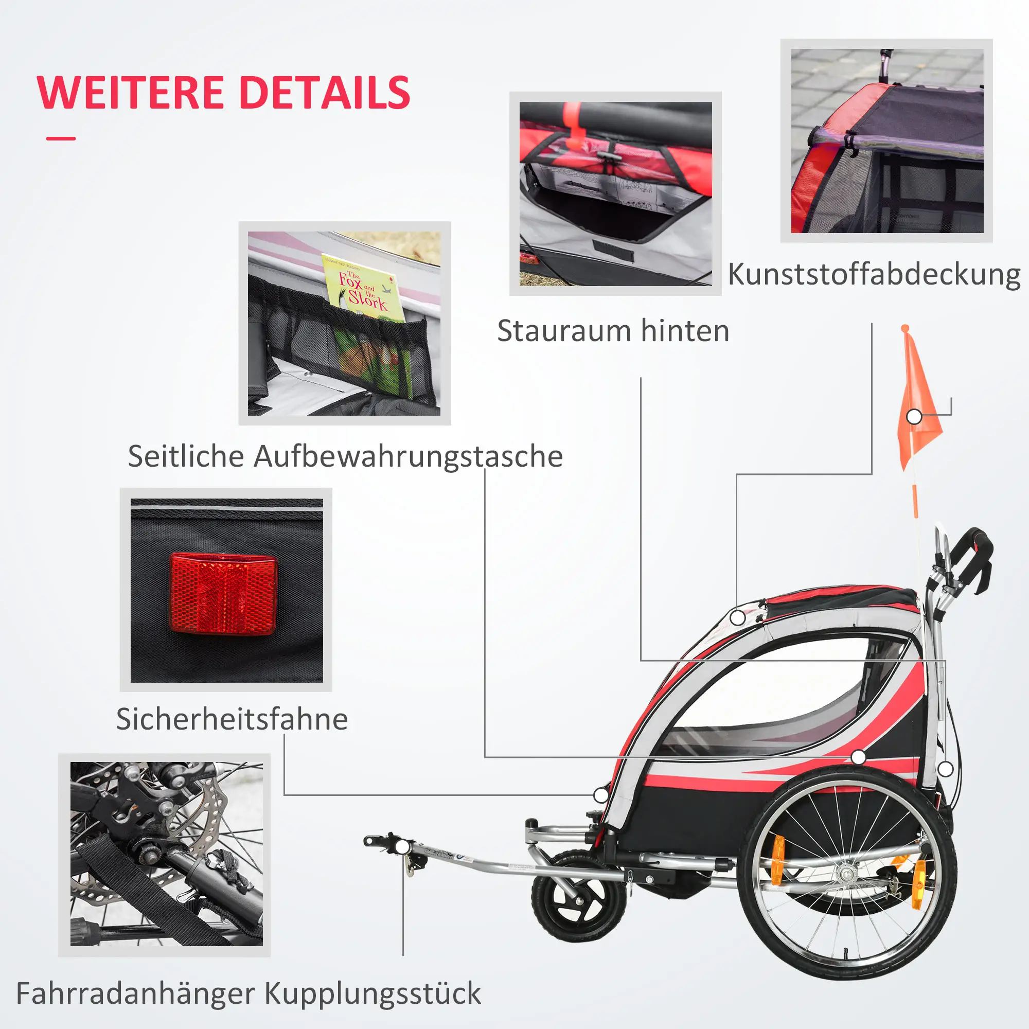 HOMCOM Kinderfietskar 2-in-1 Duwkar veilige rit rood