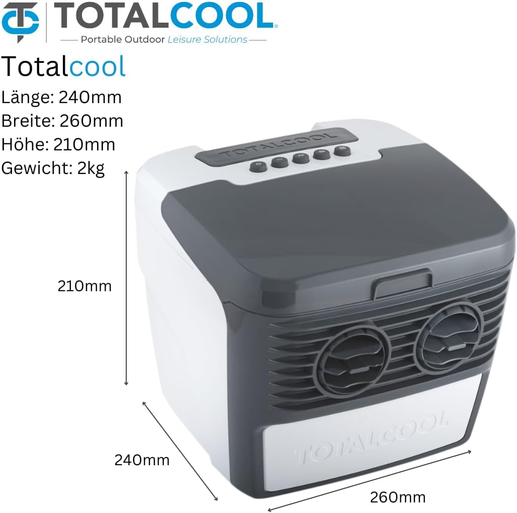 TOTALCOOL 3000 – Tragbarer Verdunstungsluftkühler 12 V/24 V/AC – Wohnwagen – Wohnmobil – Bootfahren – Angeln
